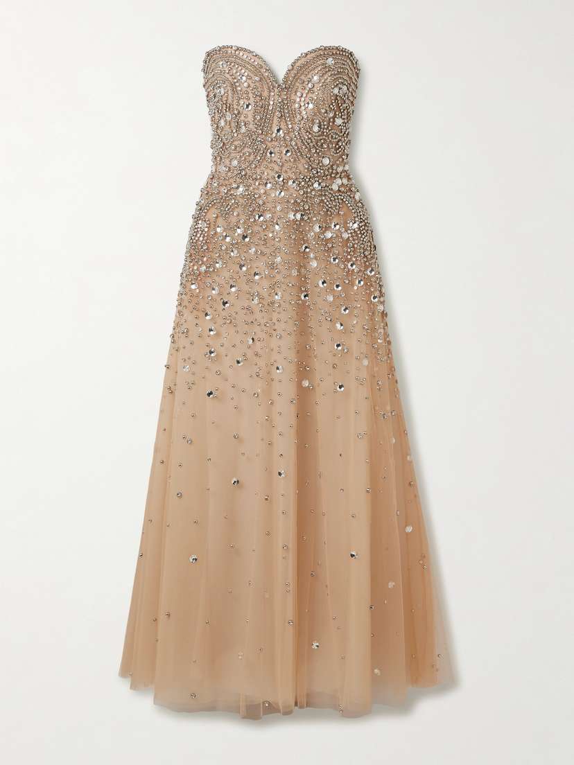 Elie Saab Strapless Embellished Tulle Gown