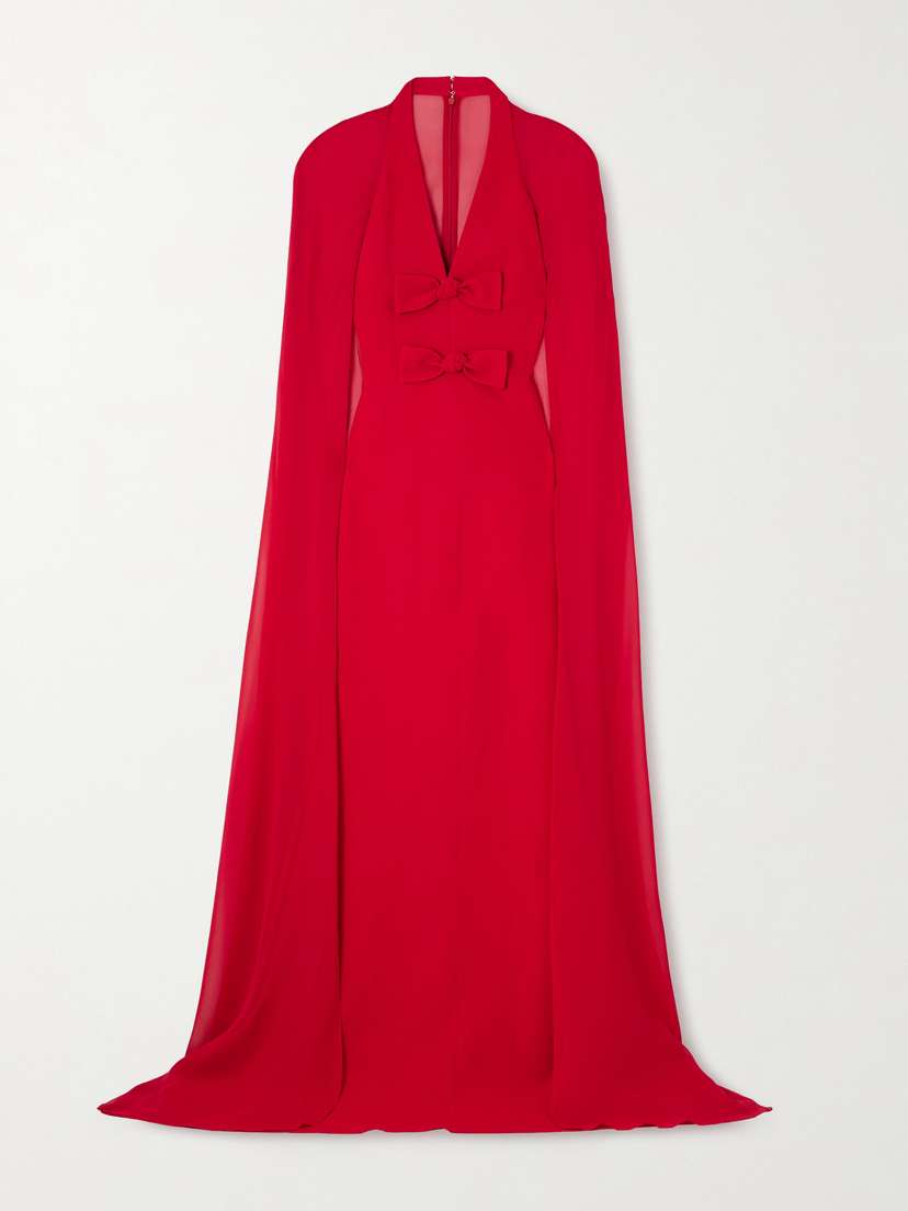 Elie Saab Cape-effect Bow-embellished Crepe Gown