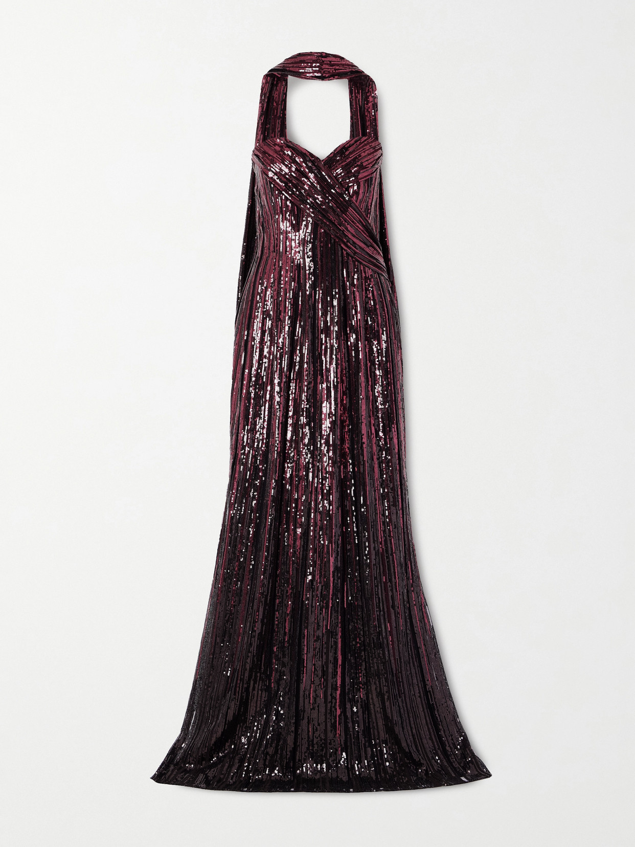 Elie Saab Strapless Scarf-detailed Sequined Tulle Gown In Burgundy