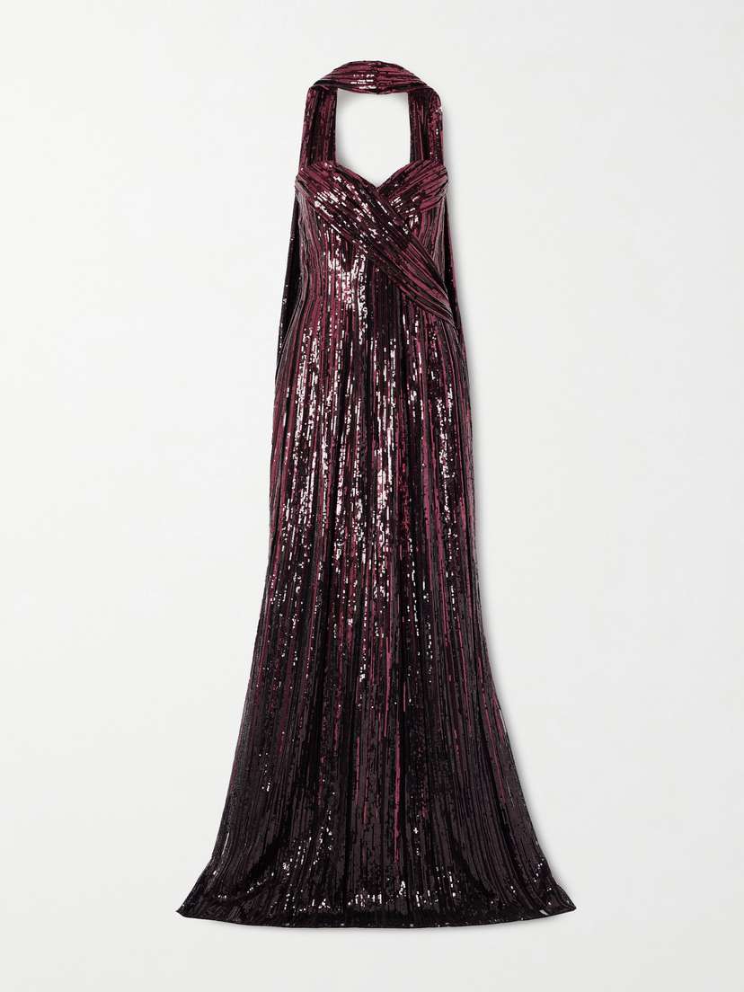 Elie Saab Strapless Scarf-detailed Sequined Tulle Gown