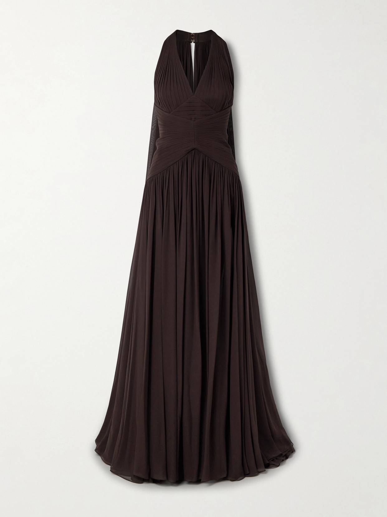 Elie Saab Cape-effect Gathered Silk-georgette Gown In Brown