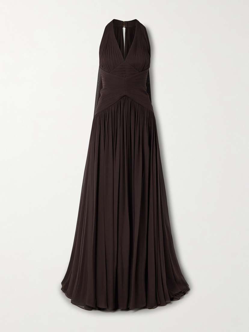 Elie Saab Cape-effect Gathered Silk-georgette Gown