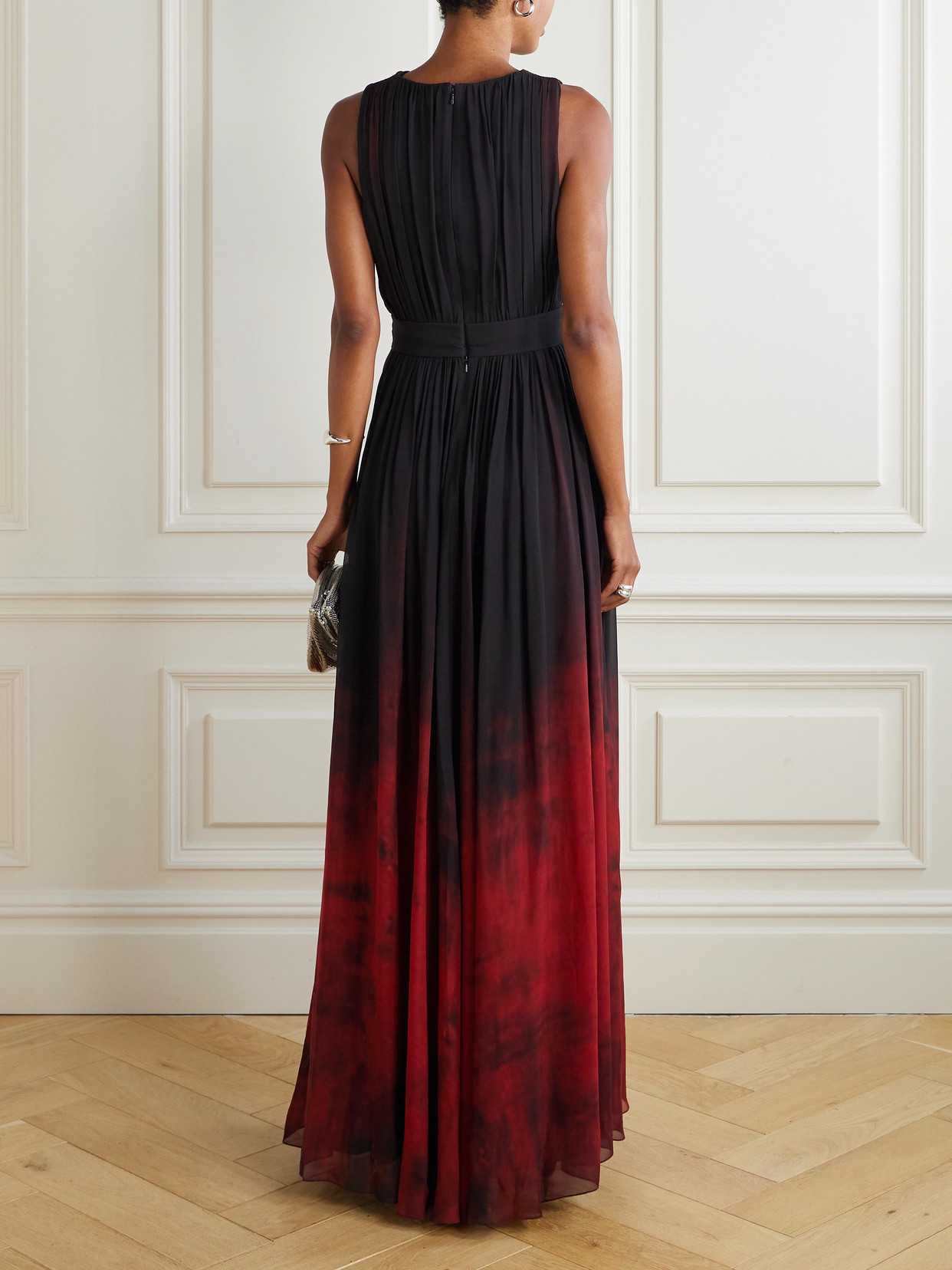 Elie Saab Pleated Dégradé Chiffon Gown In Black