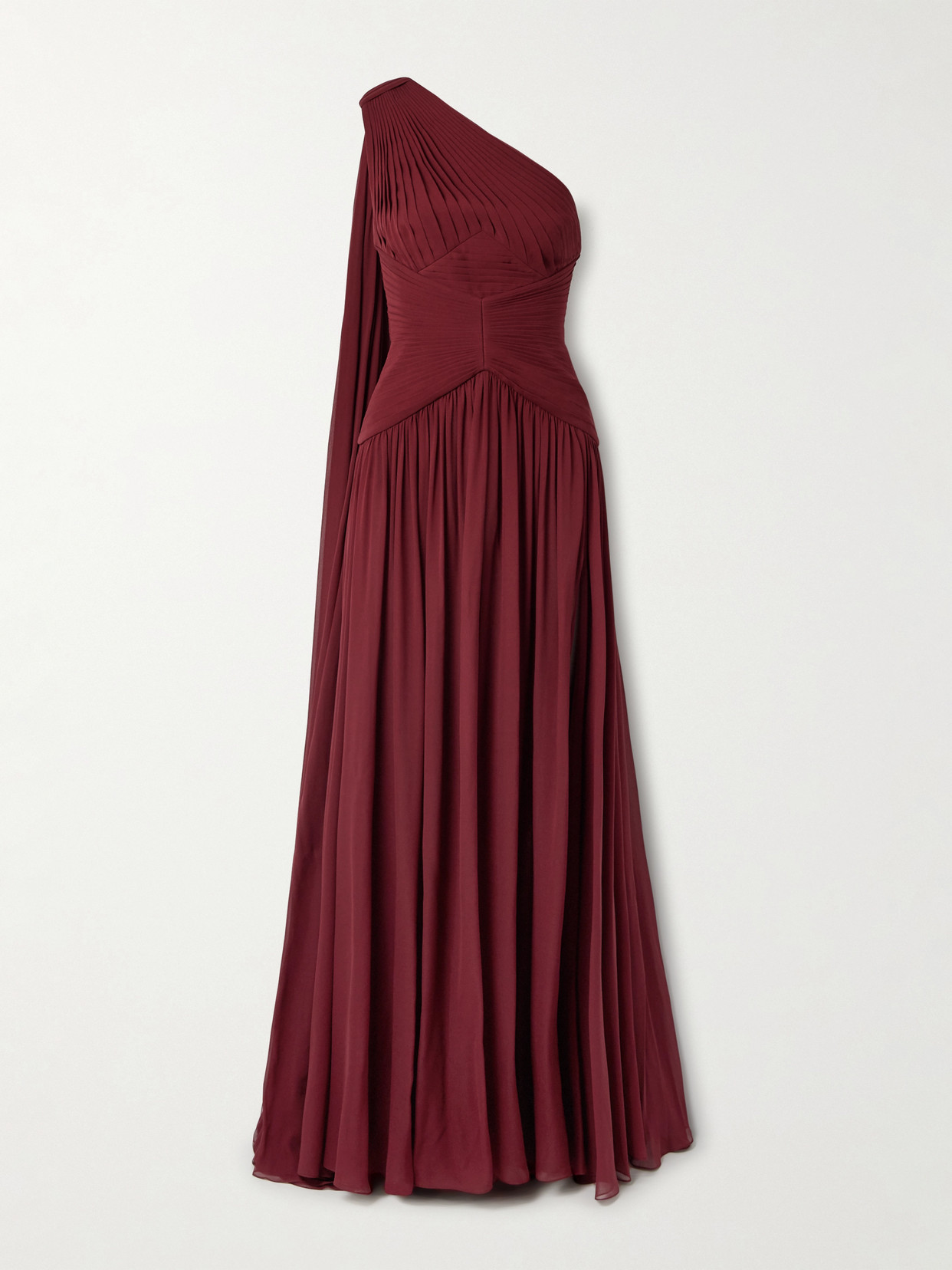Elie Saab One-shoulder Draped Gathered Silk-georgette Gown In Red