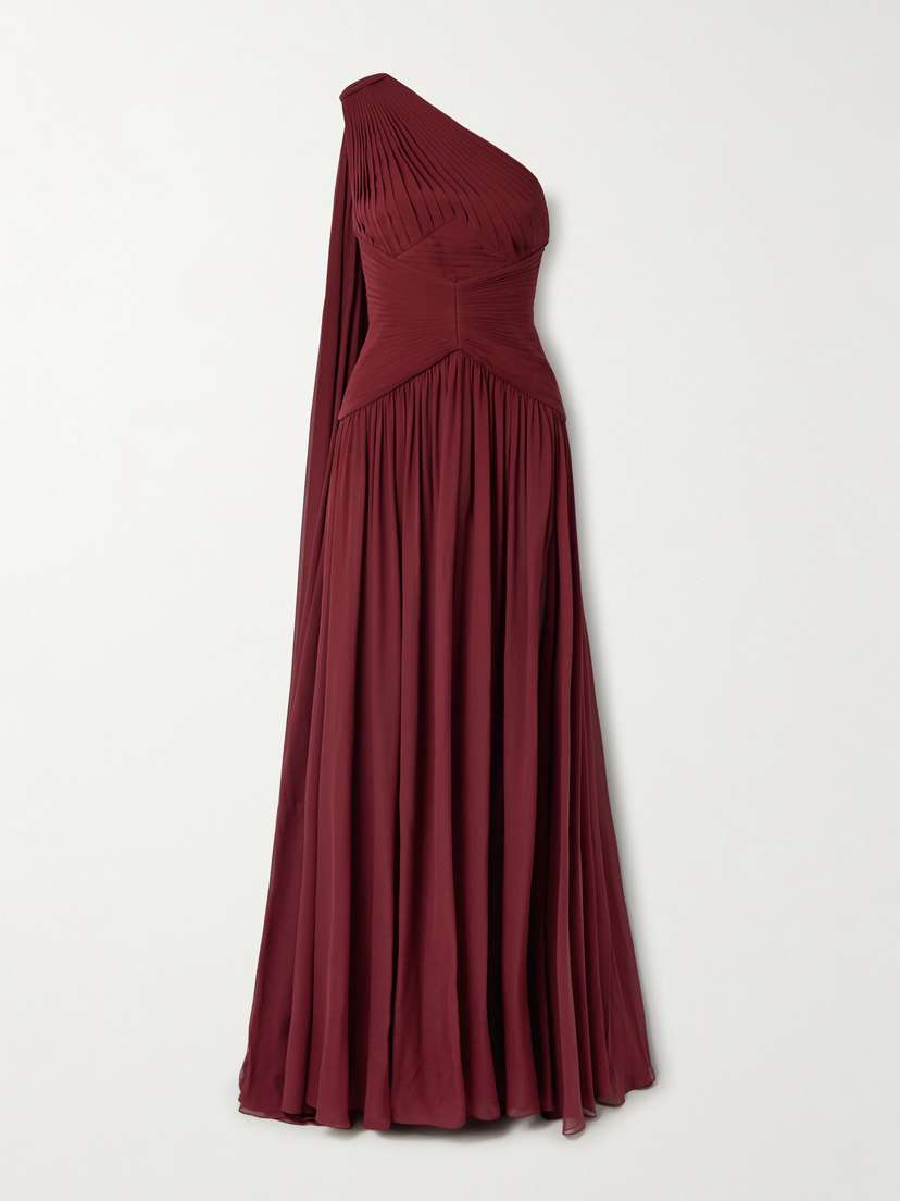 Elie Saab One-shoulder Draped Gathered Silk-georgette Gown
