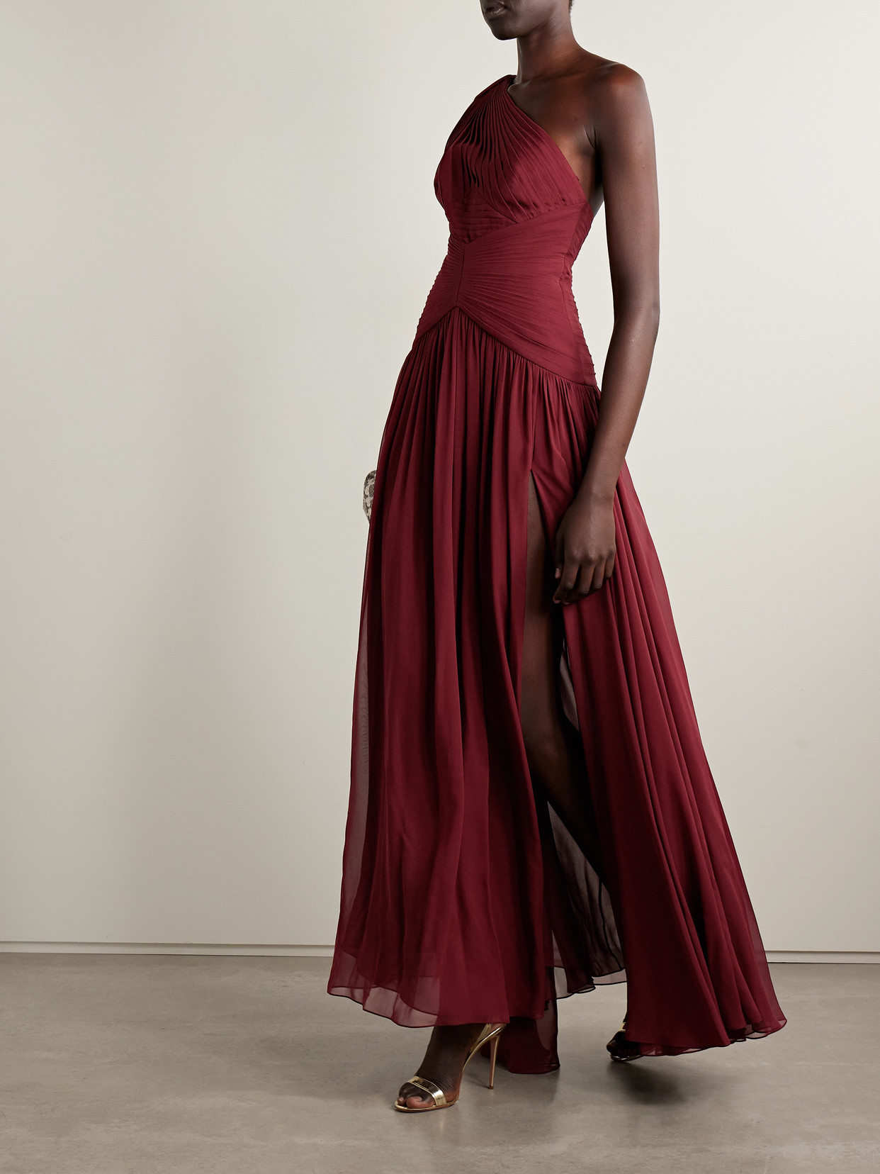 Elie Saab One-shoulder Draped Gathered Silk-georgette Gown In Red