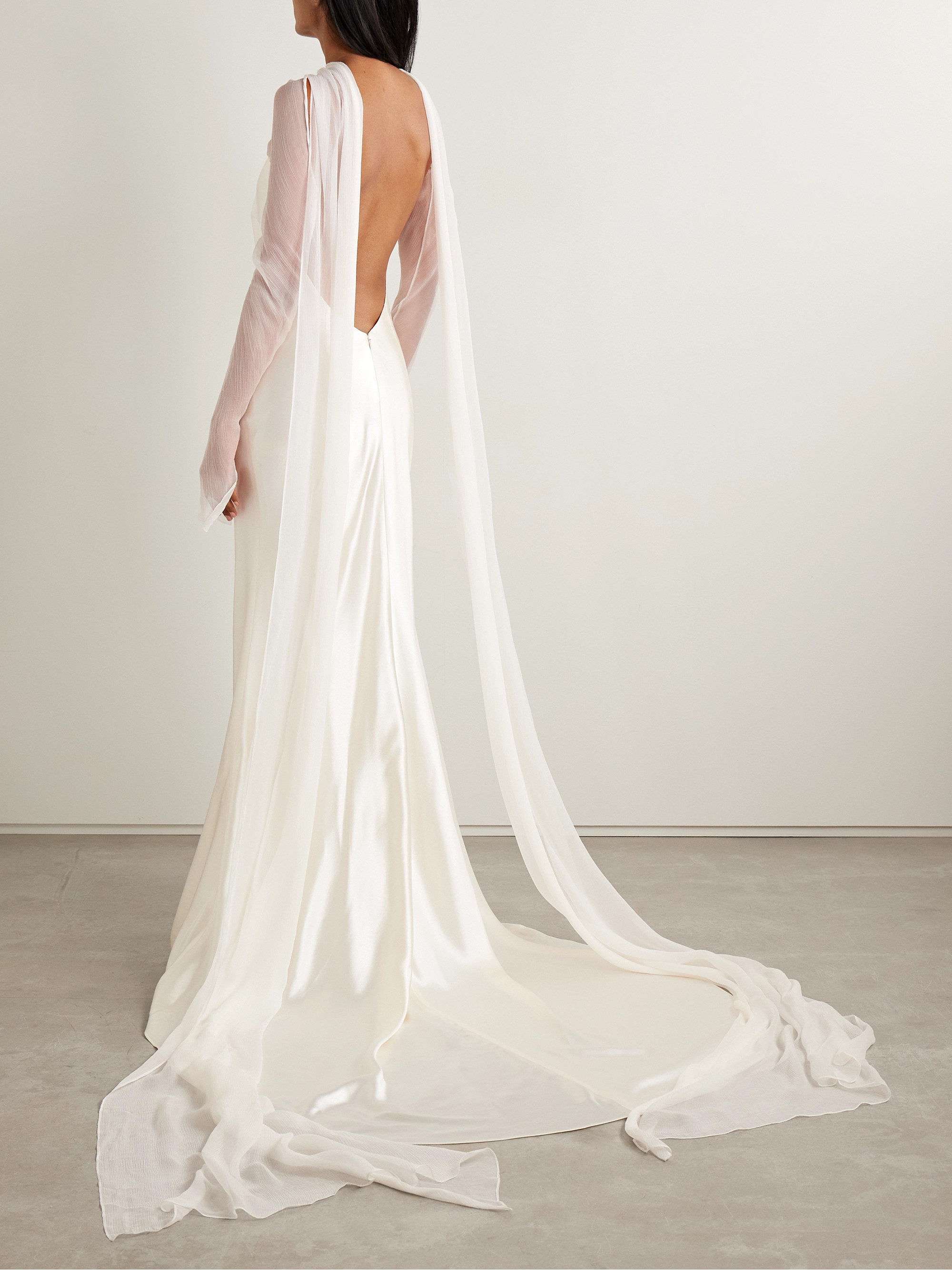 Danielle Frankel Mari convertible cape-effect silk and wool-blend satin and silk-crepon gown