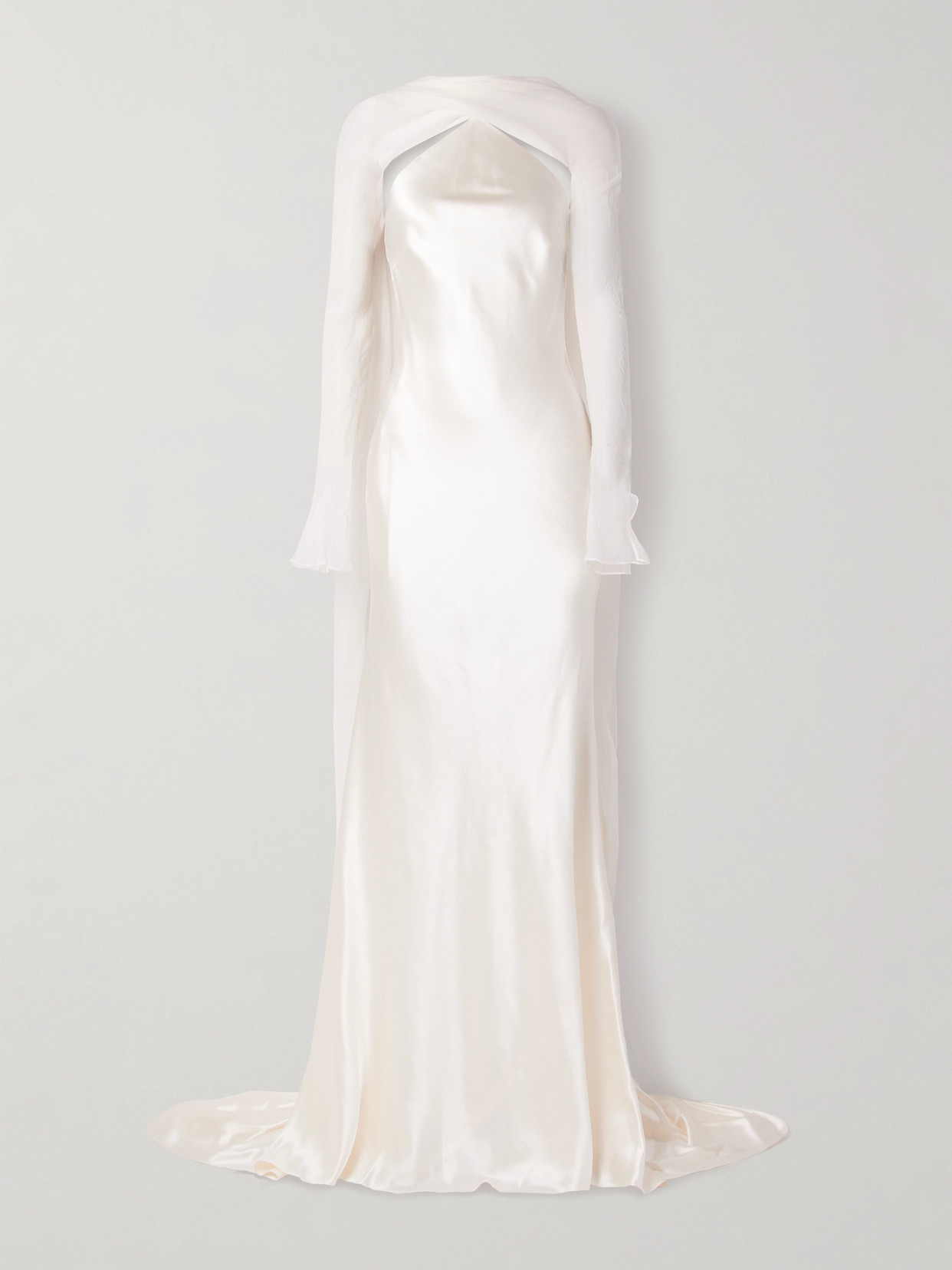 Danielle Frankel Mari Convertible Cape-effect Silk And Wool-blend Satin And Silk-crepon Gown In White