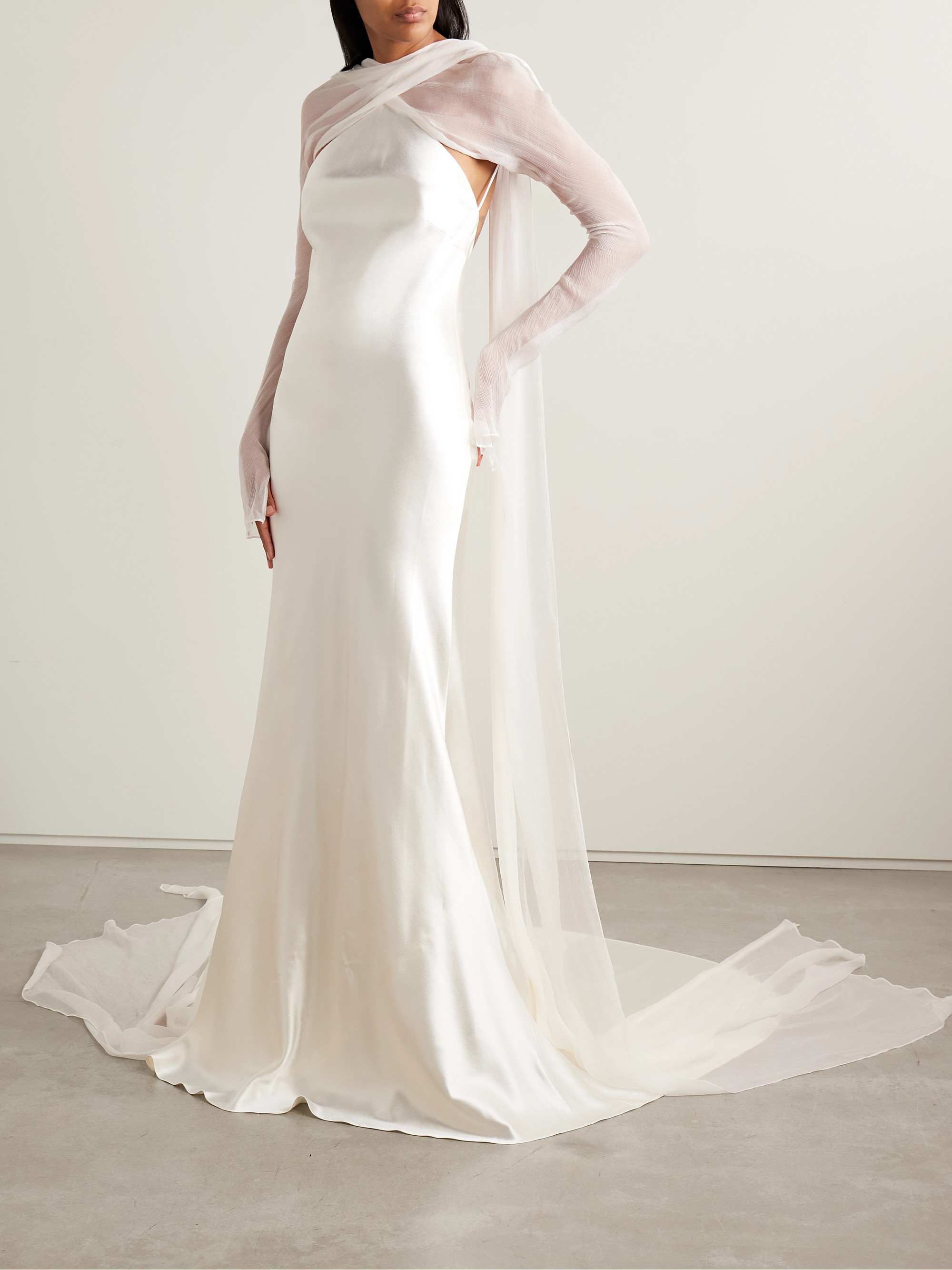 Danielle Frankel Mari convertible cape-effect silk and wool-blend satin and silk-crepon gown