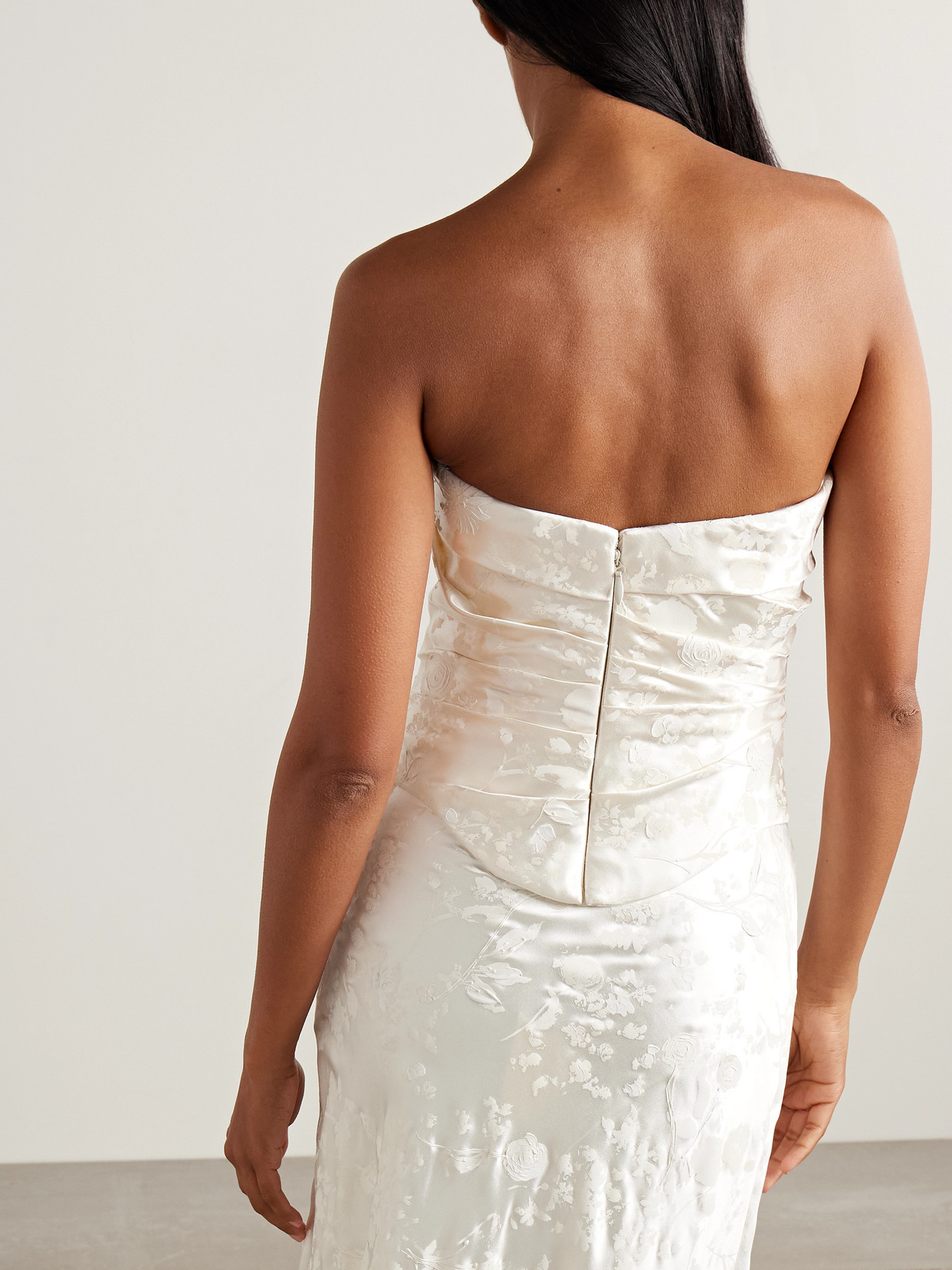 Danielle Frankel Demi Strapless Draped Painted Silk And Wool-blend Satin Bustier Top In White