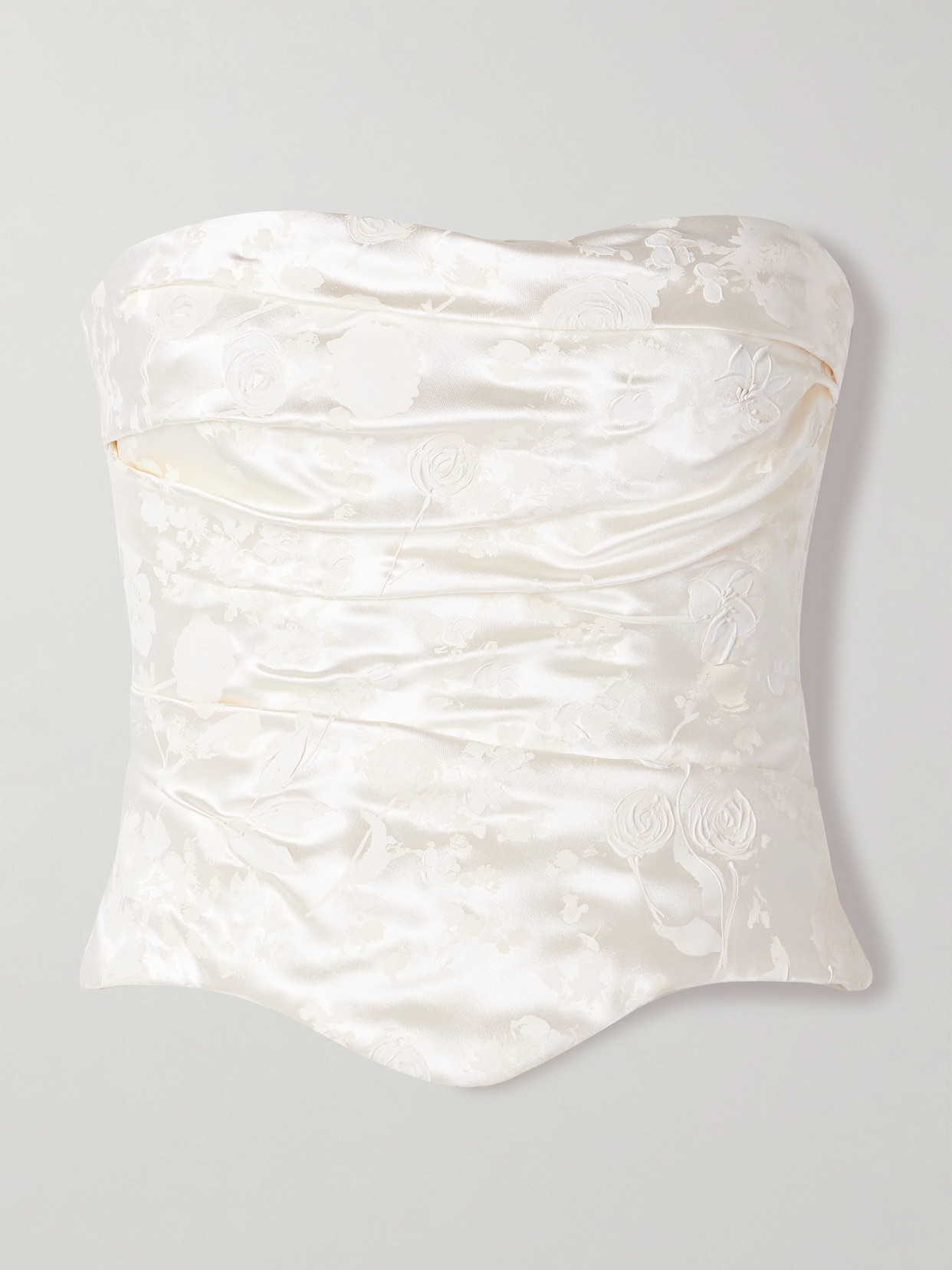 Danielle Frankel Demi Strapless Draped Painted Silk And Wool-blend Satin Bustier Top In White