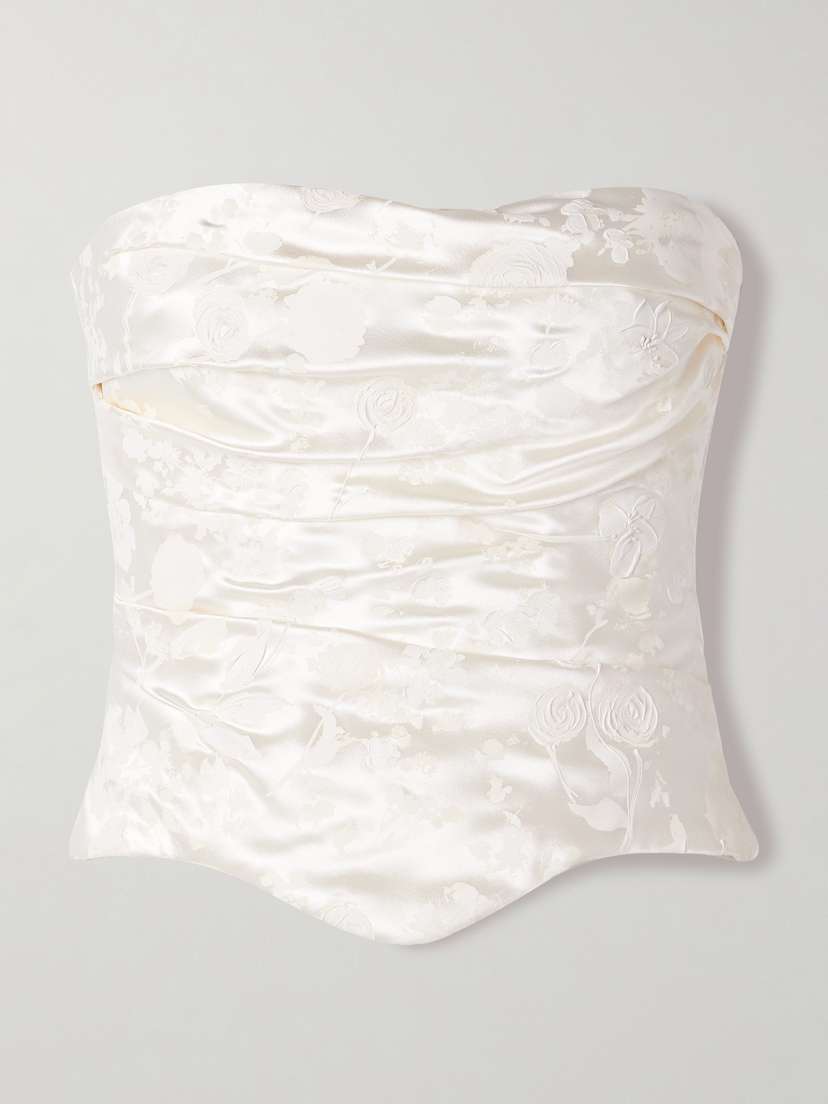 Danielle Frankel Demi Strapless Draped Painted Silk And Wool-blend Satin Bustier Top