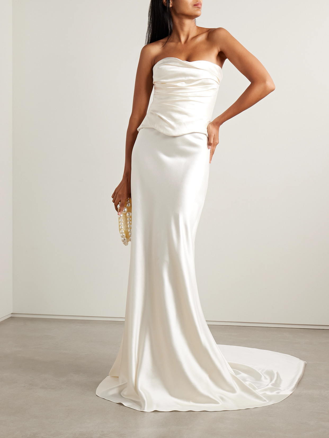 Danielle Frankel Dree Wool And Silk-blend Charmeuse Maxi Skirt In White