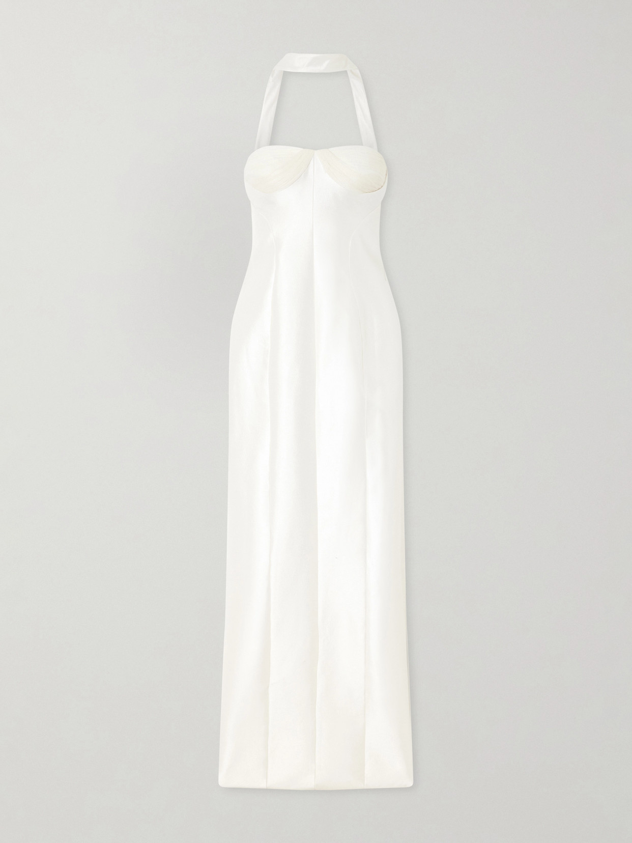Danielle Frankel Lette Tulle-trimmed Wool And Silk-blend Twill Gown In Neutral
