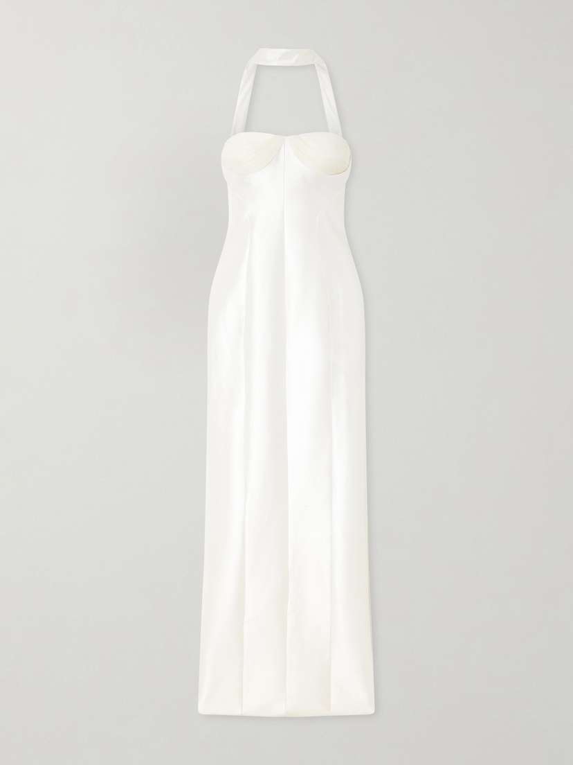 Danielle Frankel Lette Tulle-trimmed Wool And Silk-blend Twill Gown