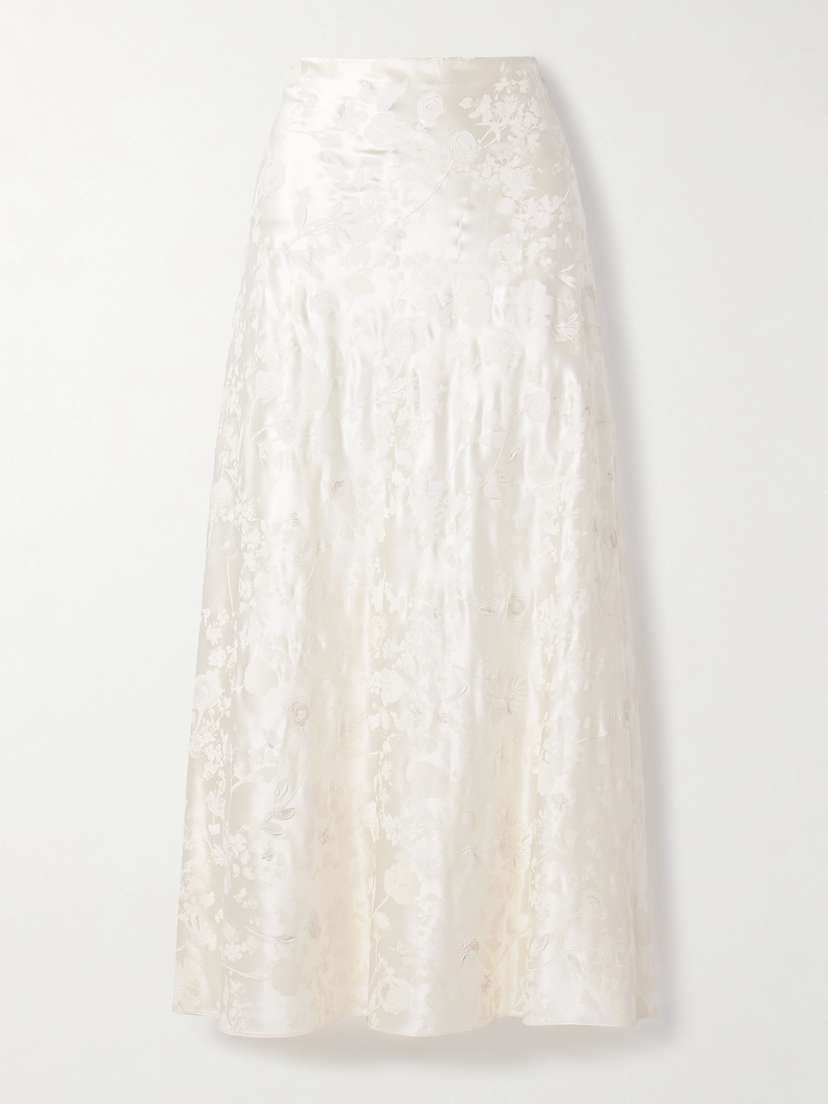 Danielle Frankel Desi Painted Silk And Wool-blend Satin Maxi Skirt