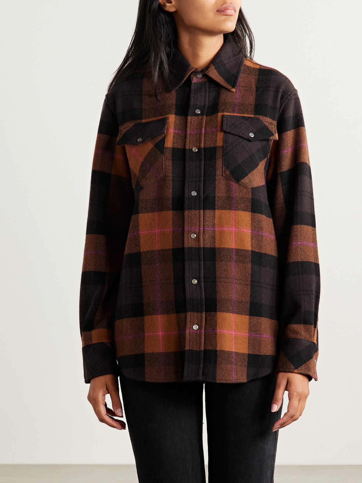 God's True Cashmere Tartan Plaid Cashmere Shirt In Brown