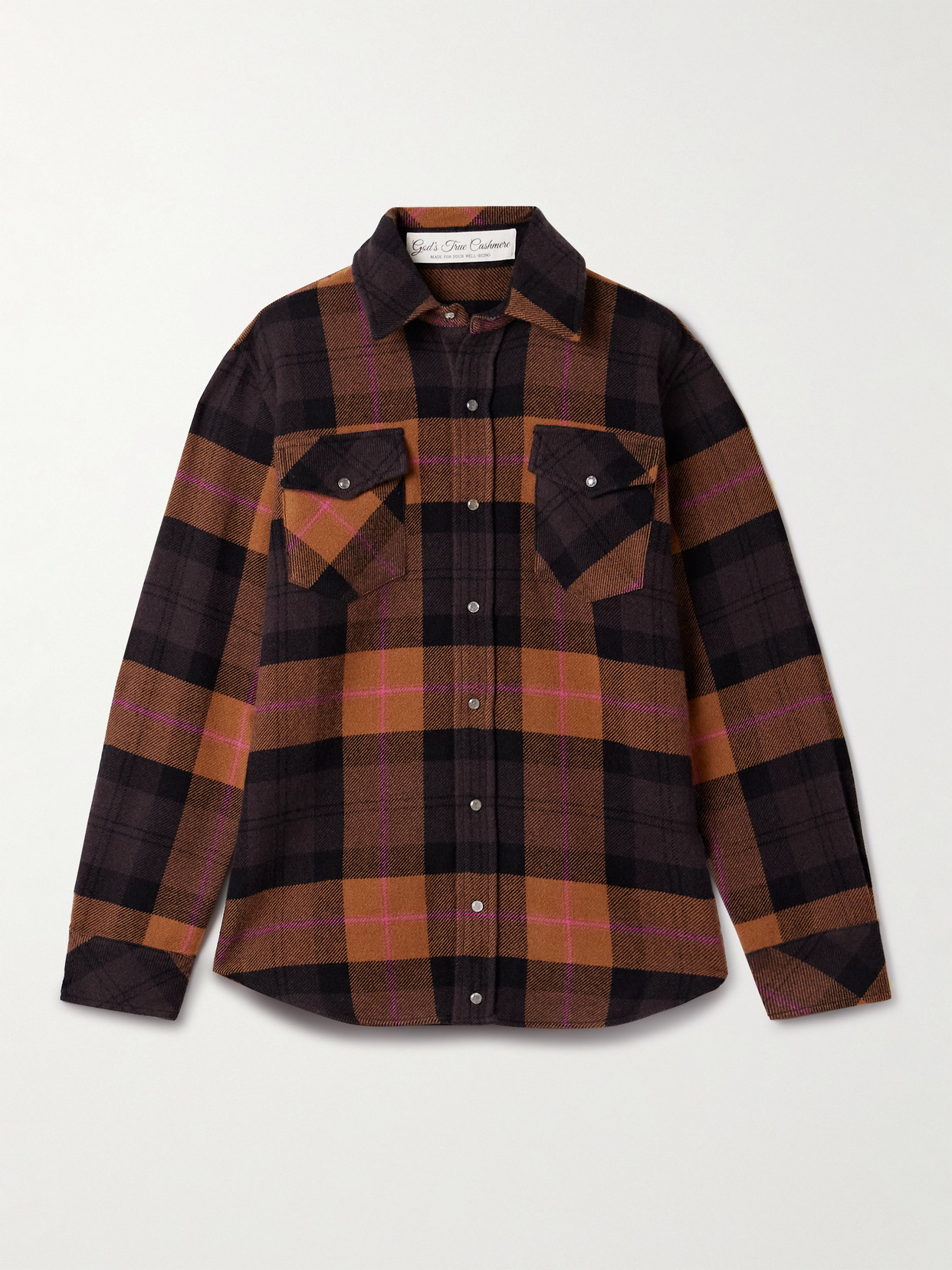 God's True Cashmere Tartan Plaid Cashmere Shirt In Brown