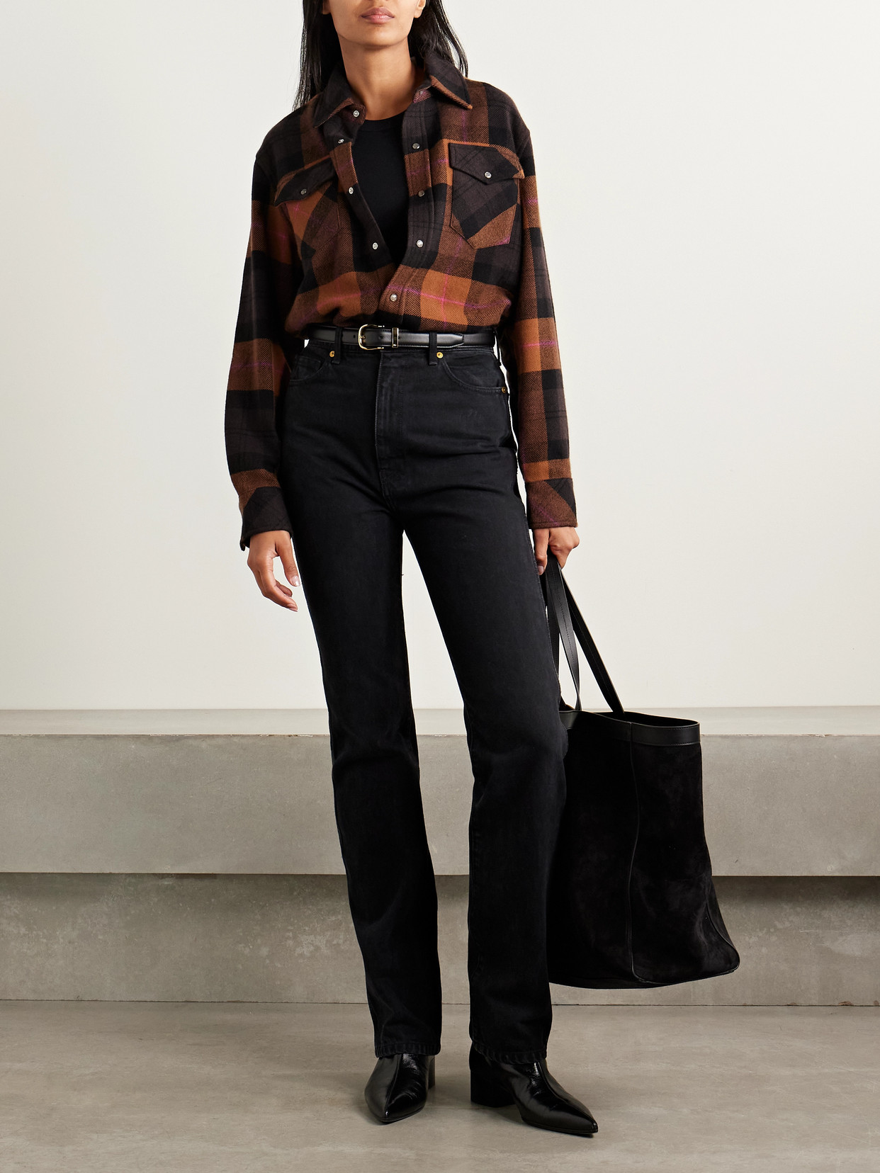God's True Cashmere Tartan Plaid Cashmere Shirt In Brown