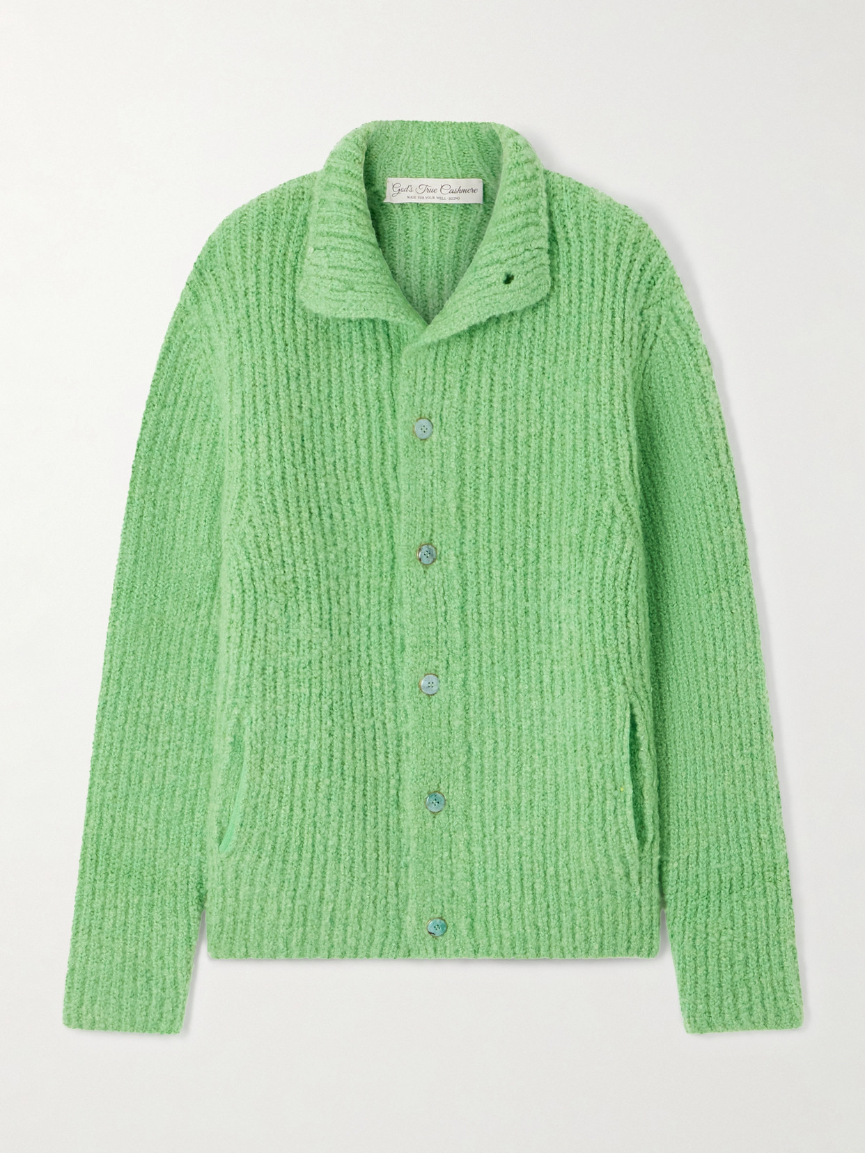 God's True Cashmere Oversized Ribbed Cashmere-bouclé Cardigan In Green