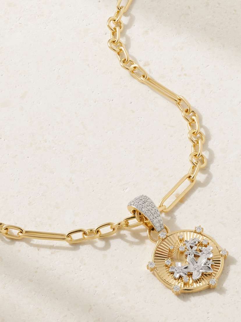 Foundrae Resilience Blossoms Fine Mixed Clip 18-karat Yellow And White Gold Diamond Necklace