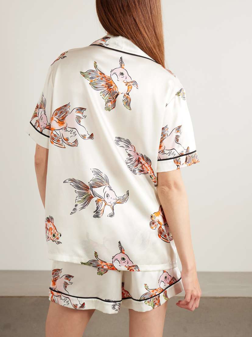 Olivia von Halle Ingo Printed Silk-satin Pajama Set - side view in White