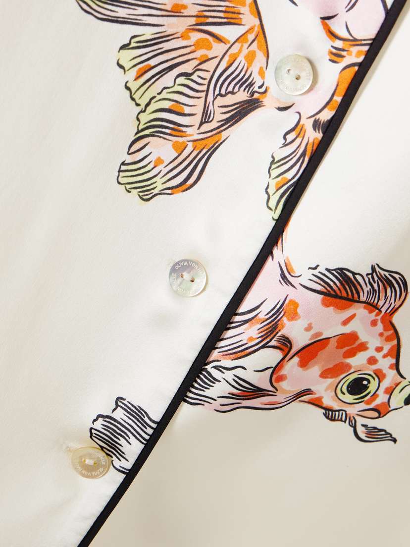 Olivia von Halle Ingo Printed Silk-satin Pajama Set - detail view in White