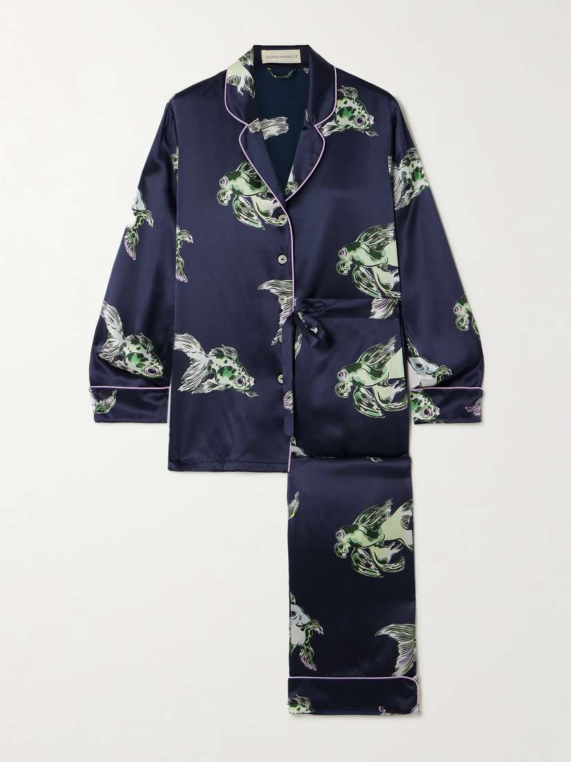 Olivia von Halle Lila Printed Silk-satin Pajama Set