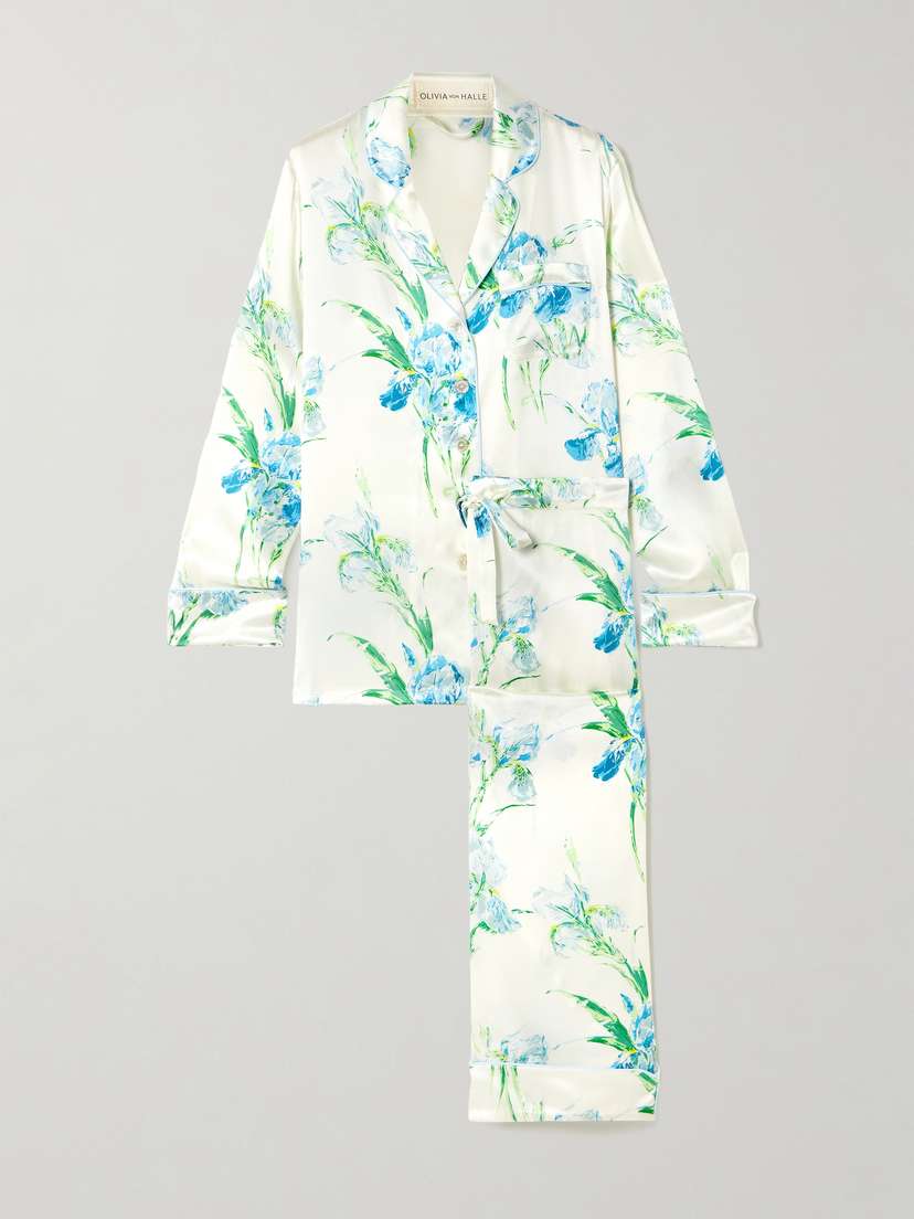 Olivia von Halle Lila Floral-print Silk-satin Pajama Set