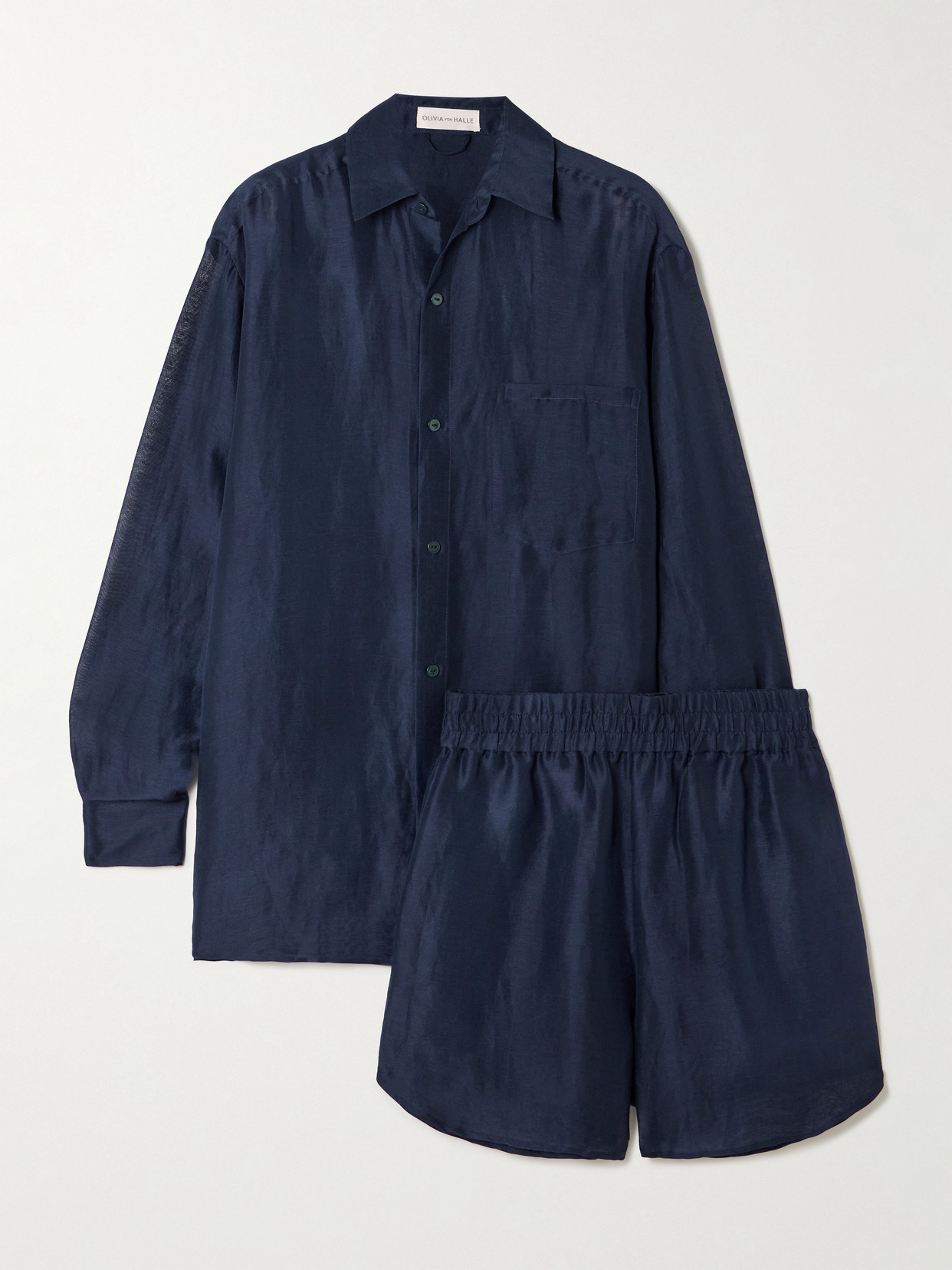 Olivia Von Halle Kick Linen And Silk-blend Pajama Set