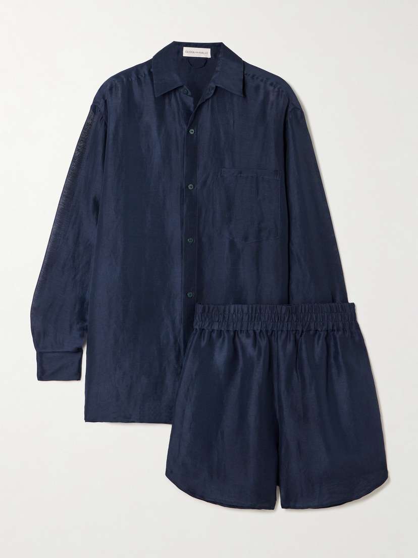 Olivia von Halle Kick Linen And Silk-blend Pajama Set
