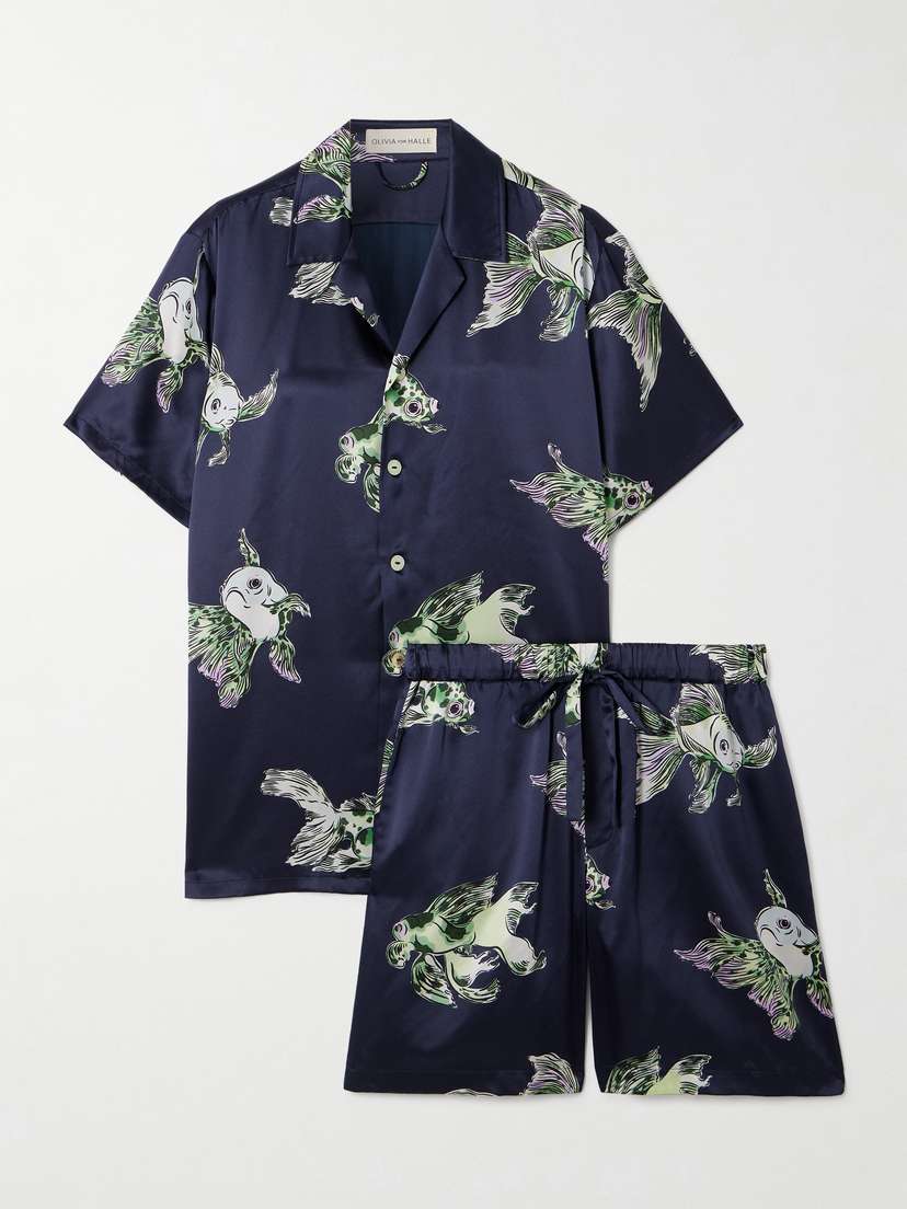 Olivia von Halle Emeli Printed Silk-satin Pajama Set