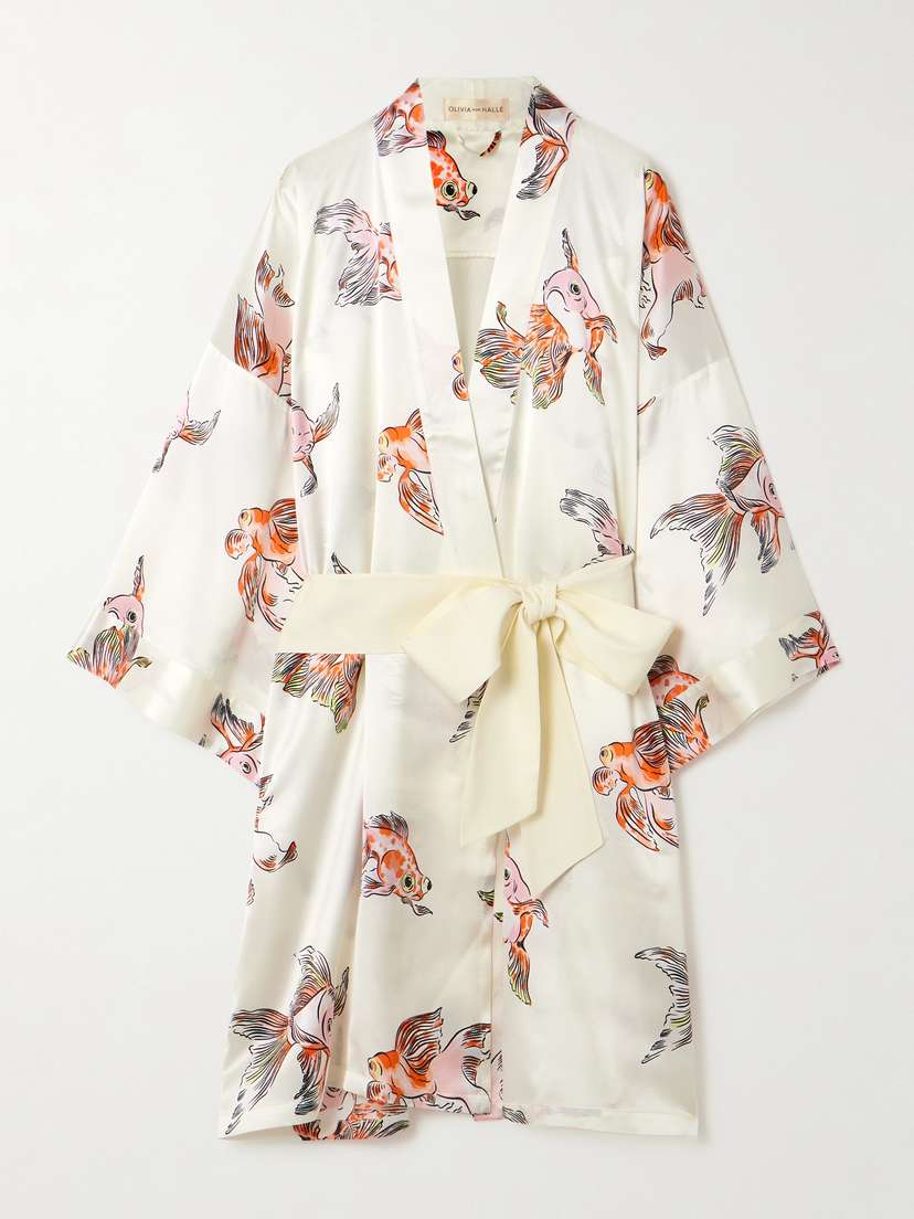 Olivia von Halle Mimi Printed Silk-satin Robe