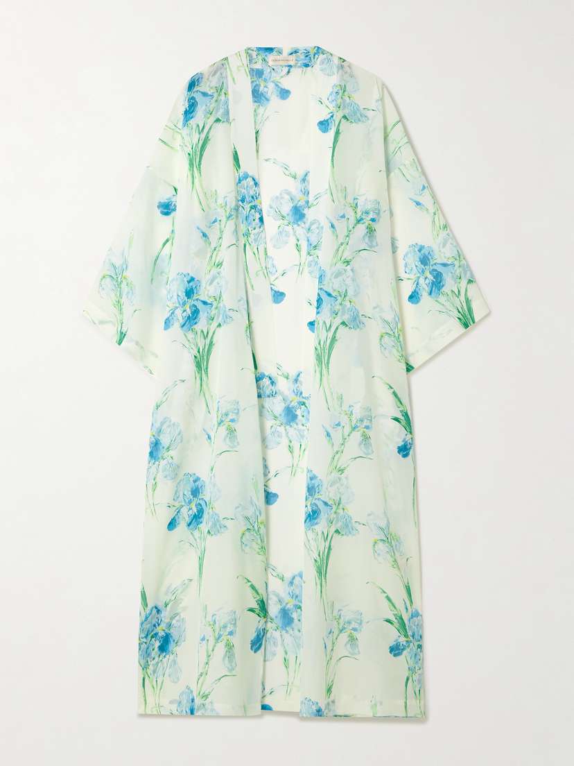 Olivia von Halle Amaya Belted Floral-print Silk-chiffon Robe