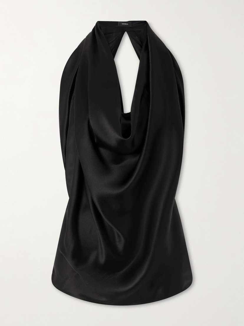 Wardrobe.NYC Draped Silk-satin Halterneck Top