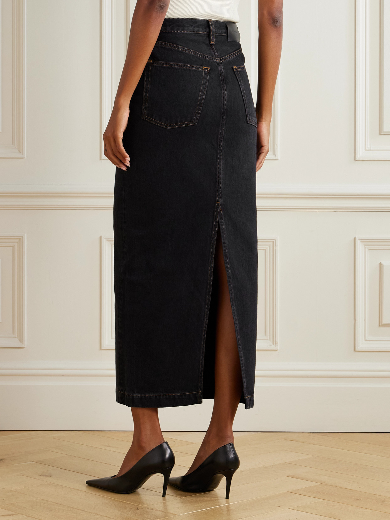 Wardrobe.nyc Black Denim Column Midi Skirt In Black