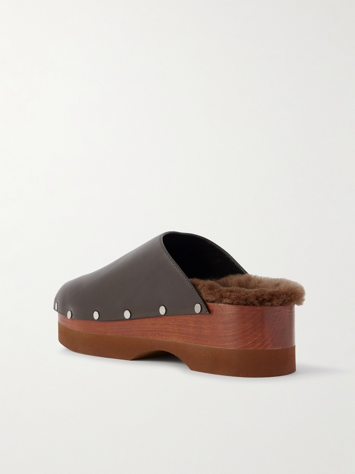 Le Monde Beryl Agnes Shearling-lined Leather Clogs In Brown
