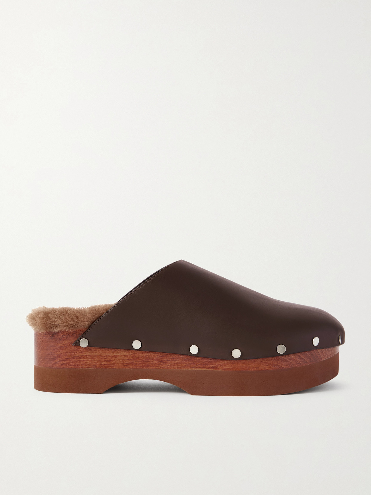 Le Monde Beryl Agnes Shearling-lined Leather Clogs In Brown