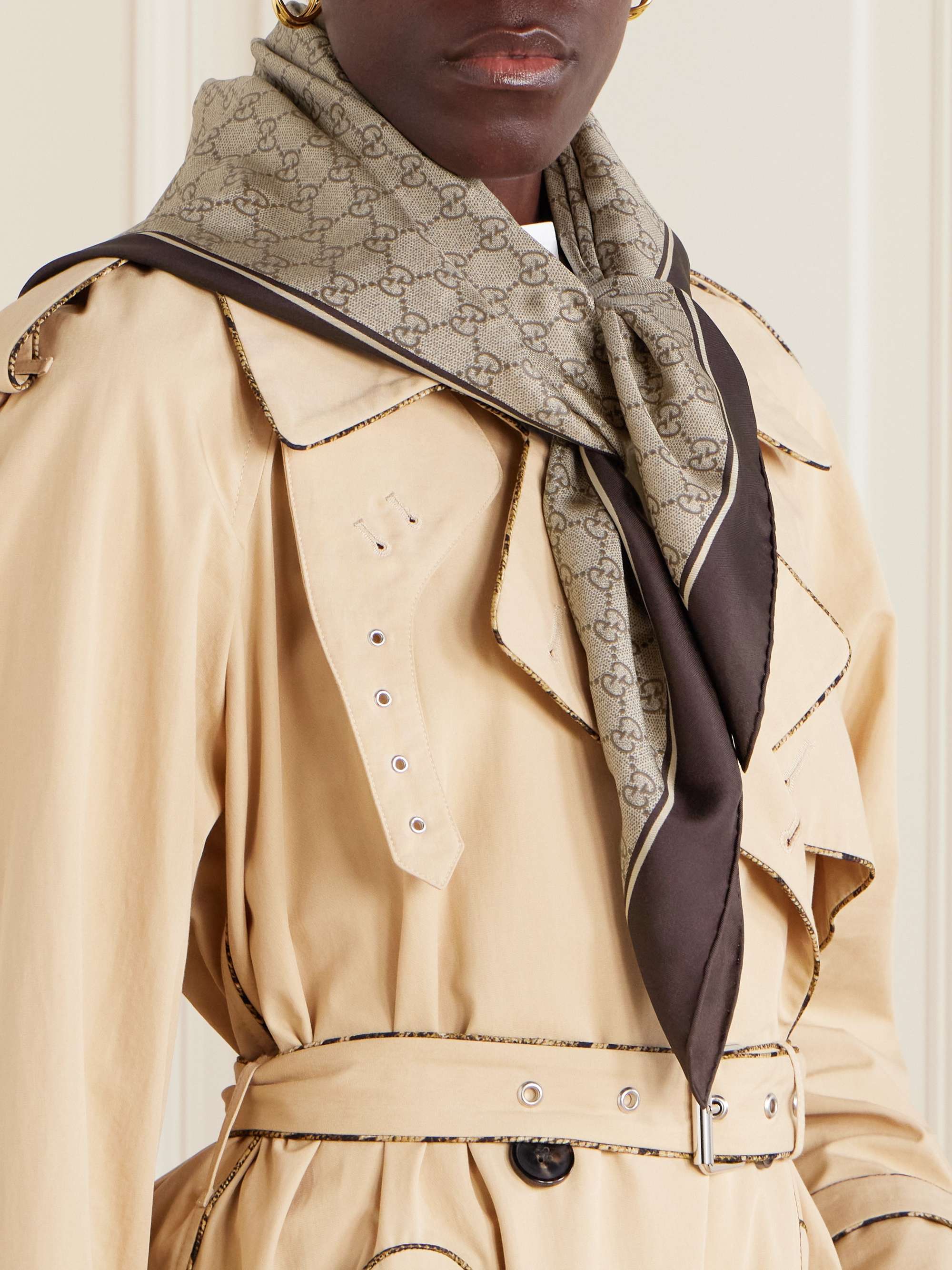 GUCCI Printed metallic silk-twill scarf | NET-A-PORTER