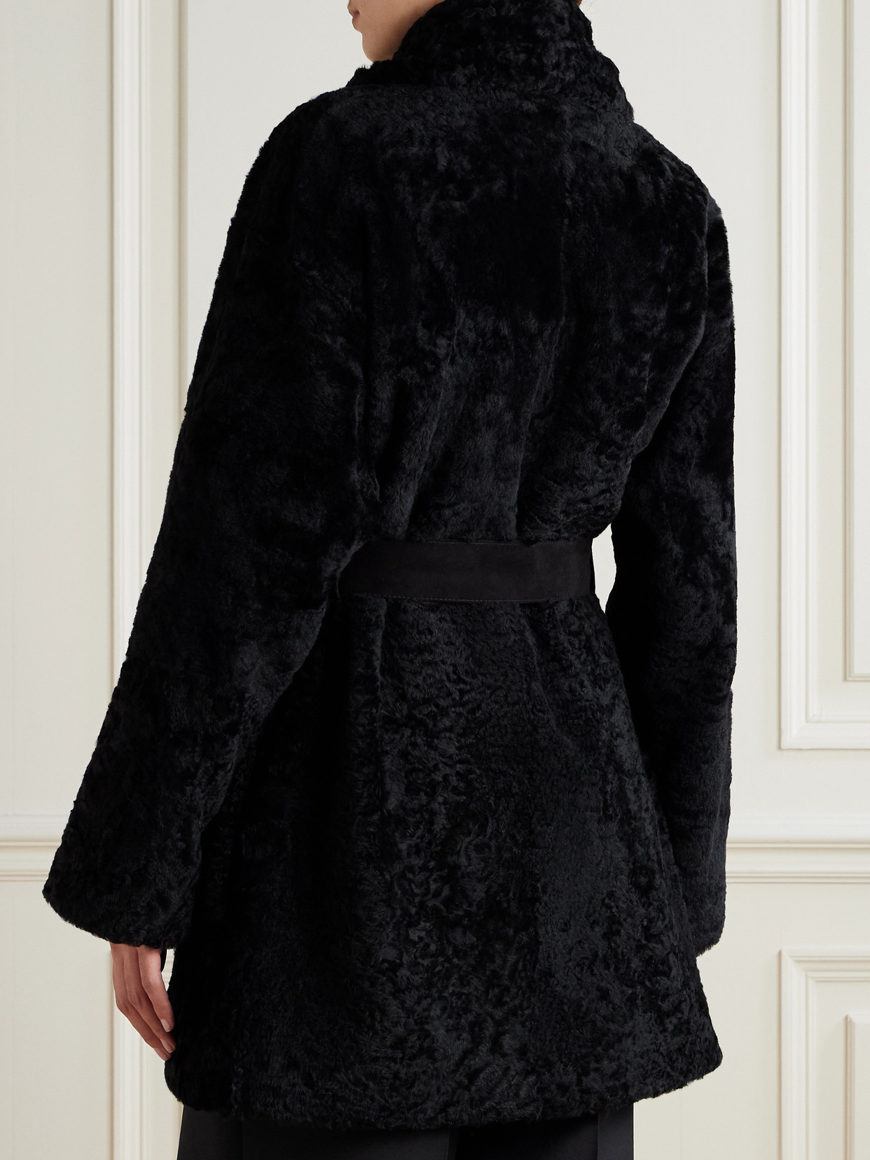 Tove Vanessa Belted Shearling Coat In Black