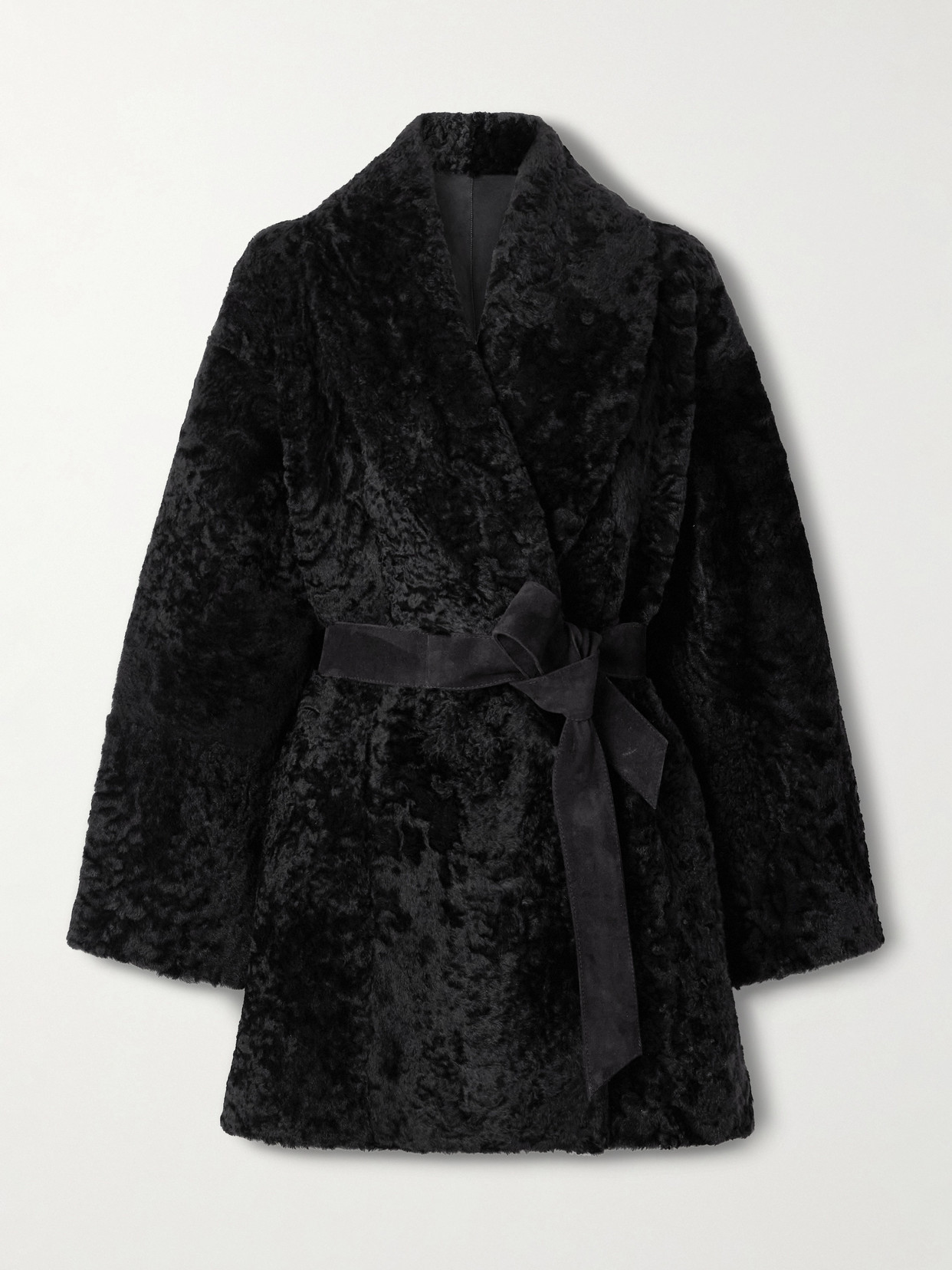 Tove Vanessa Belted Shearling Coat In Black