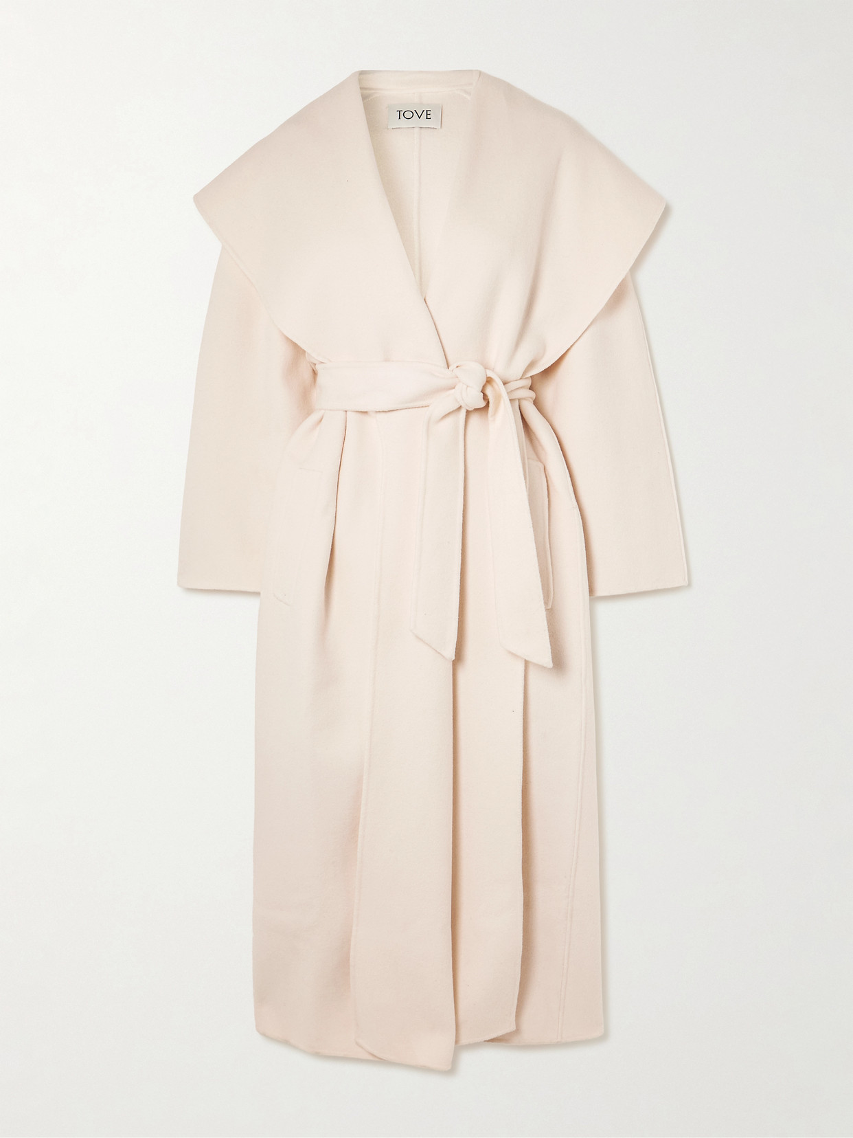 Tove Ondine Belted Wool-blend Coat In White