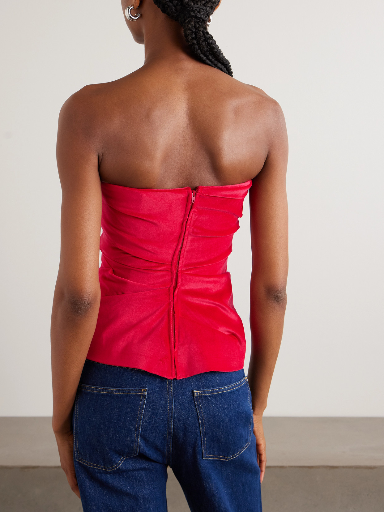 Tove Izel Stretch-cotton And Modal-blend Velvet Bandeau Top In Red