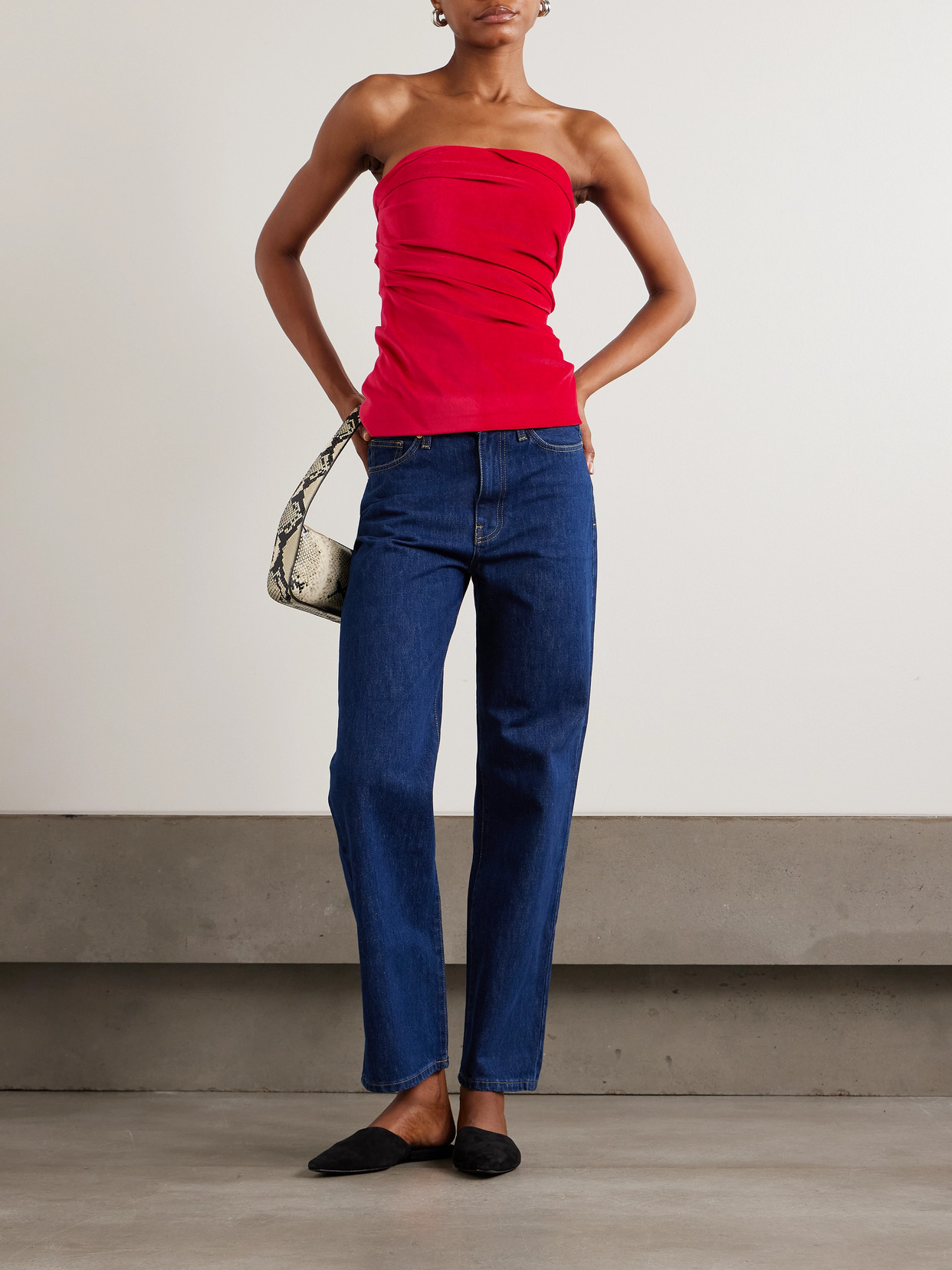 Tove Izel Stretch-cotton And Modal-blend Velvet Bandeau Top In Red