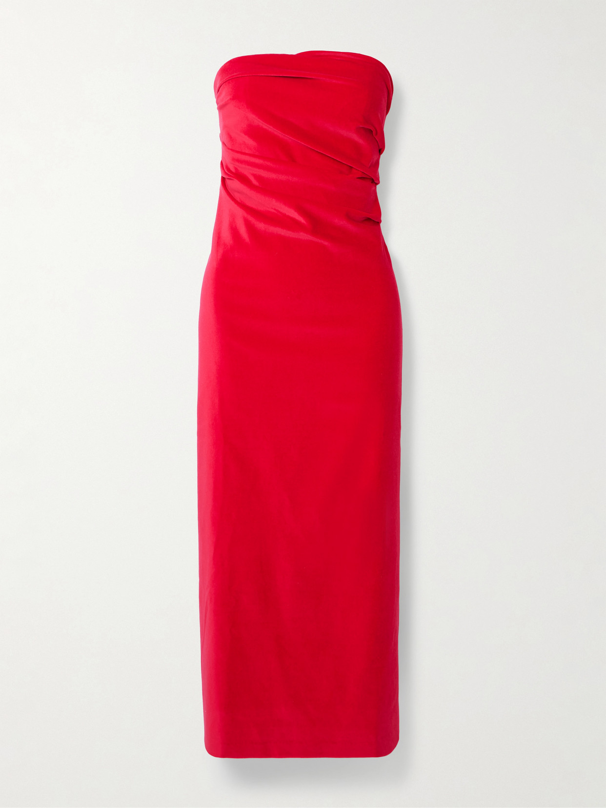 Tove Sabella Strapless Ruched Cotton-blend Velvet Midi Dress In Red
