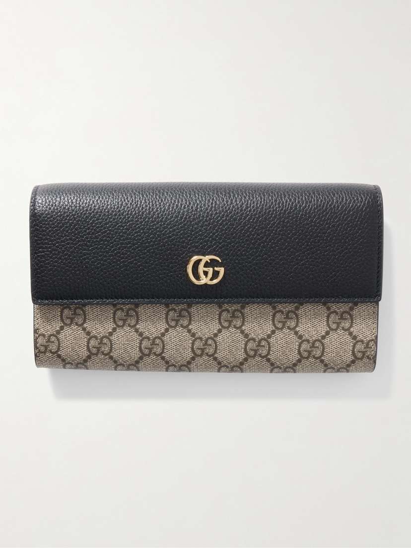 Gucci Gg Marmont Petite Textured-leather And Printed Coated-canvas Shoulder Bag