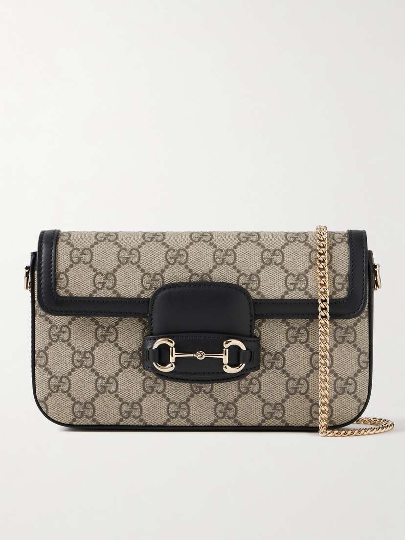 Gucci Horsebit 1955 Embellished Leather-trimmed Coated-canvas Shoulder Bag