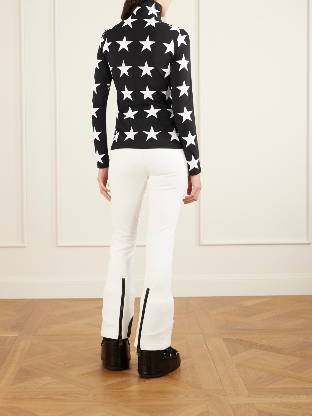 Goldbergh Lunaria Metallic Printed Stretch Recycled-jersey Base Layer In Black