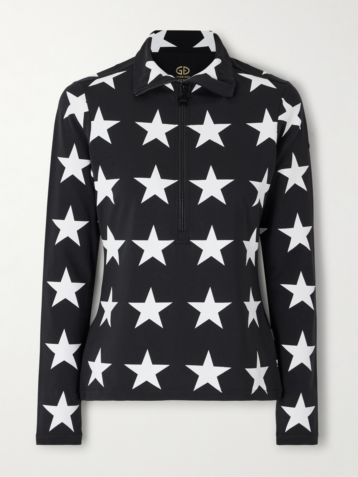 Goldbergh Lunaria Metallic Printed Stretch Recycled-jersey Base Layer In Black