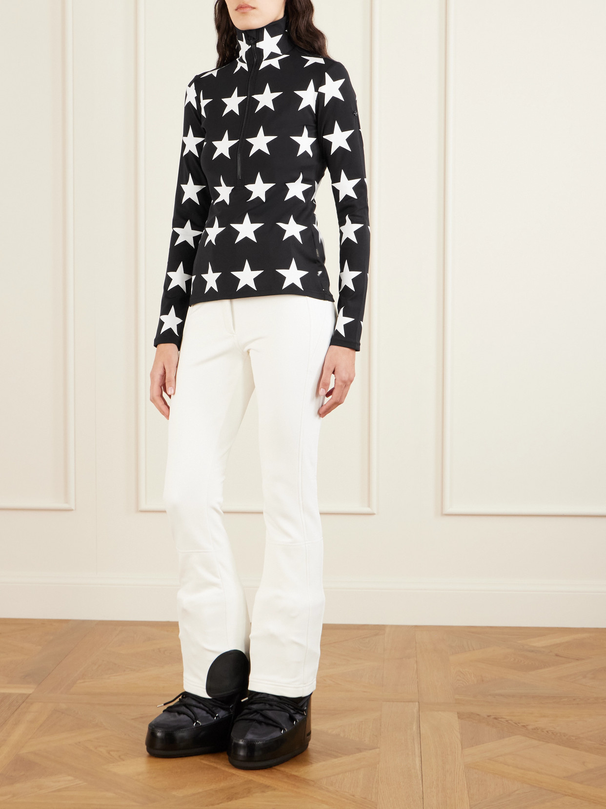 Goldbergh Lunaria Metallic Printed Stretch Recycled-jersey Base Layer In Black